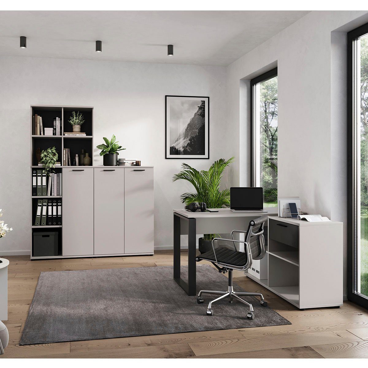GERMANIA Büro-Set (3-St), mit Schreibtisch und zwei Sideboard Fenton, Aktenschränken inkl. integriertem