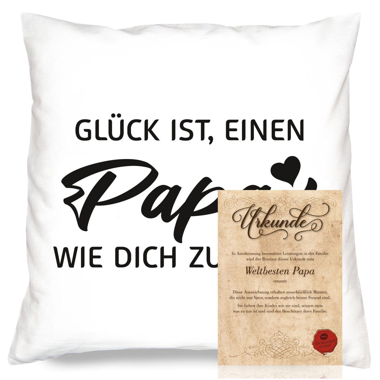 Papa Vatertagsgeschenk Geschenk Weihnachten, Weihnachtsgeschenk zum + Vatertag Dekokissen Kissen Urkunde Geburtstag Geburtstagsgeschenk Soreso®