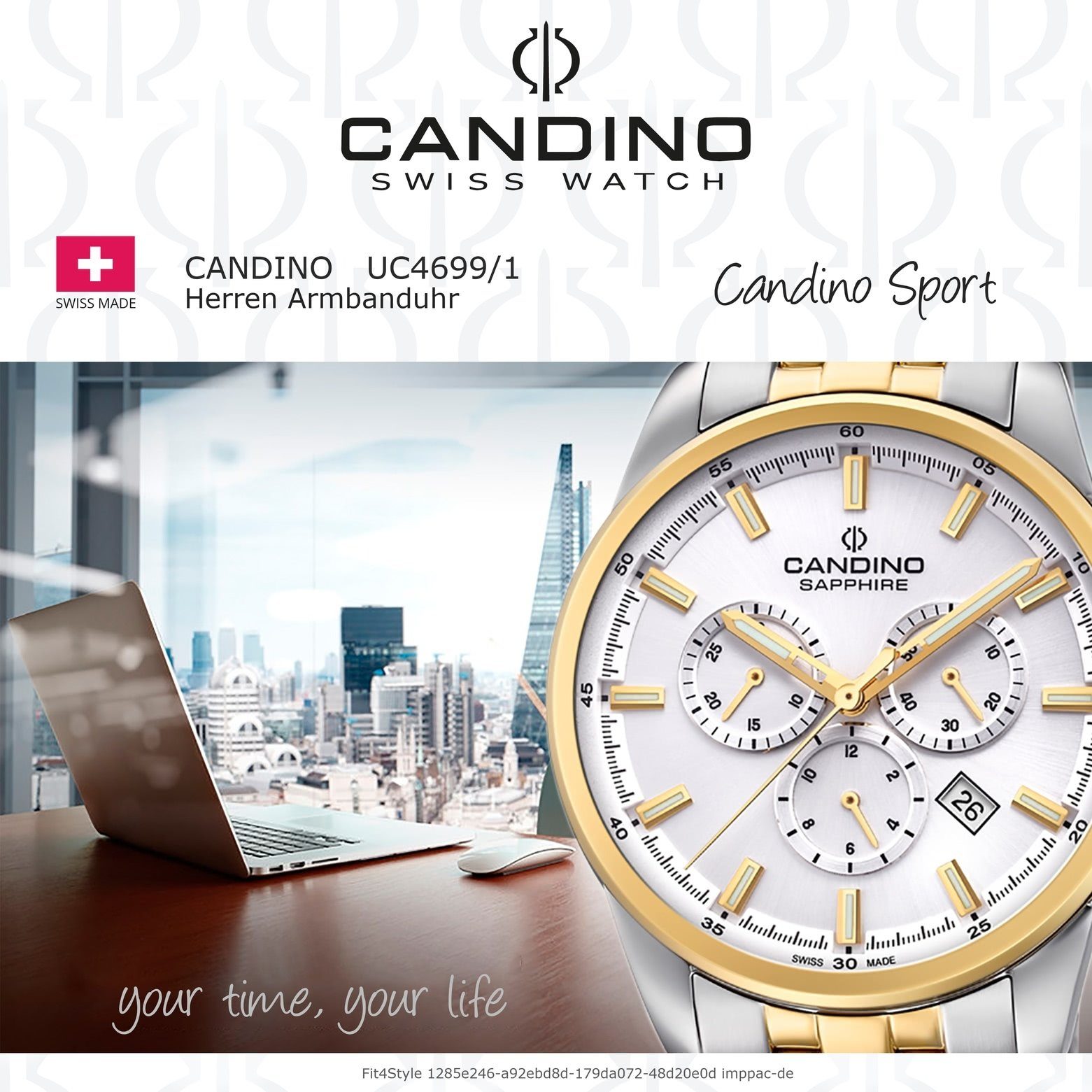 Uhr Armbanduhr silber, Herren Candino Sport Quarzuhr gold, Candino rund, Analog Edelstahlarmband C4699/1, Herren