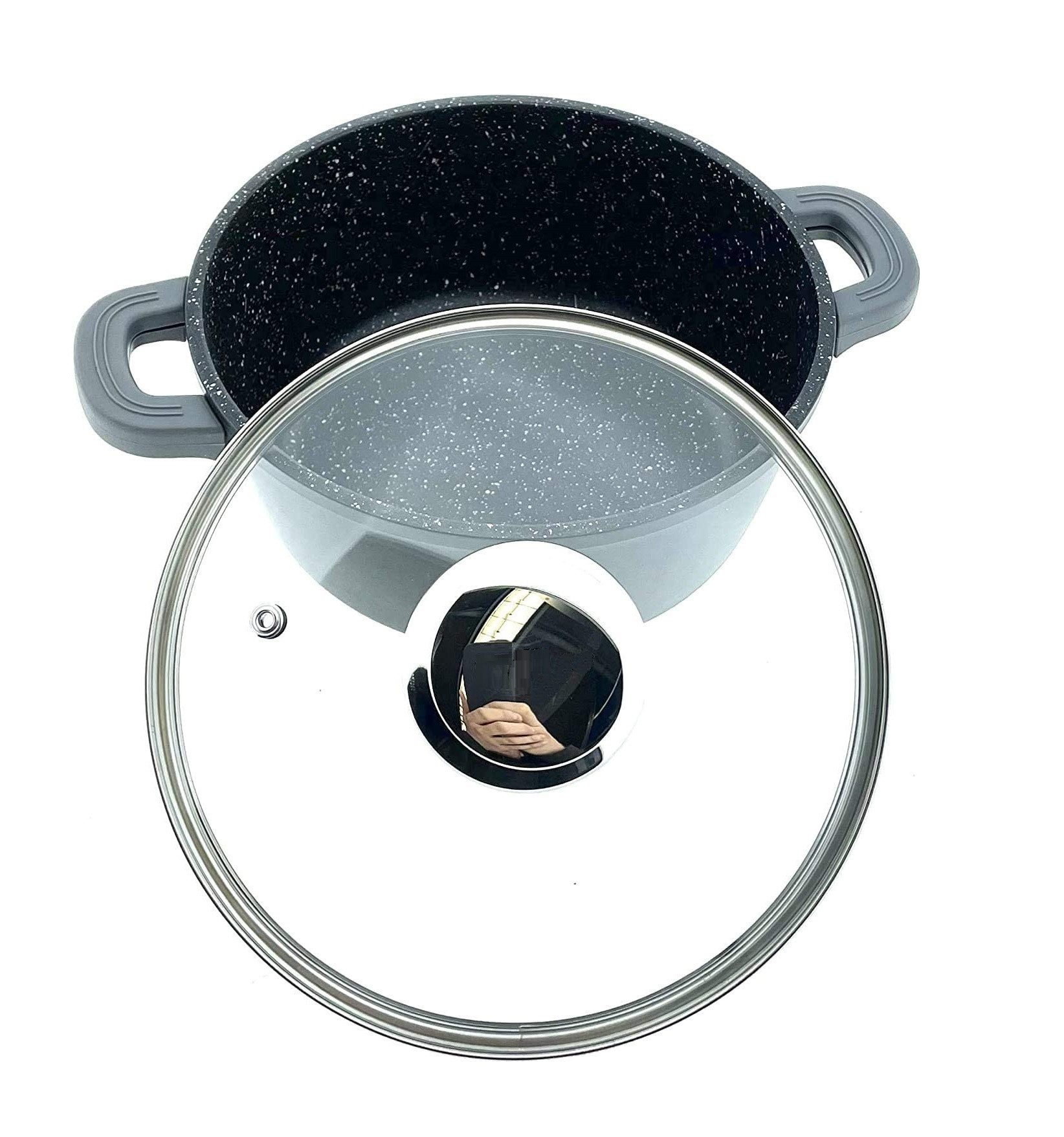 BIG-PAN Schmorpfanne Bräter Ø28 cm Glasdeckel Aluguss Servierpfanne Induktion Zubehör, Alumimium