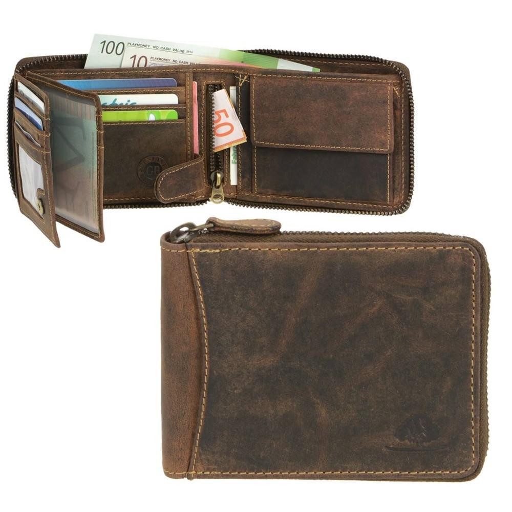 Greenburry Geldbörse Vintage (oA), Herrenbörse, Reißverschluss-Börse, Lederbörse