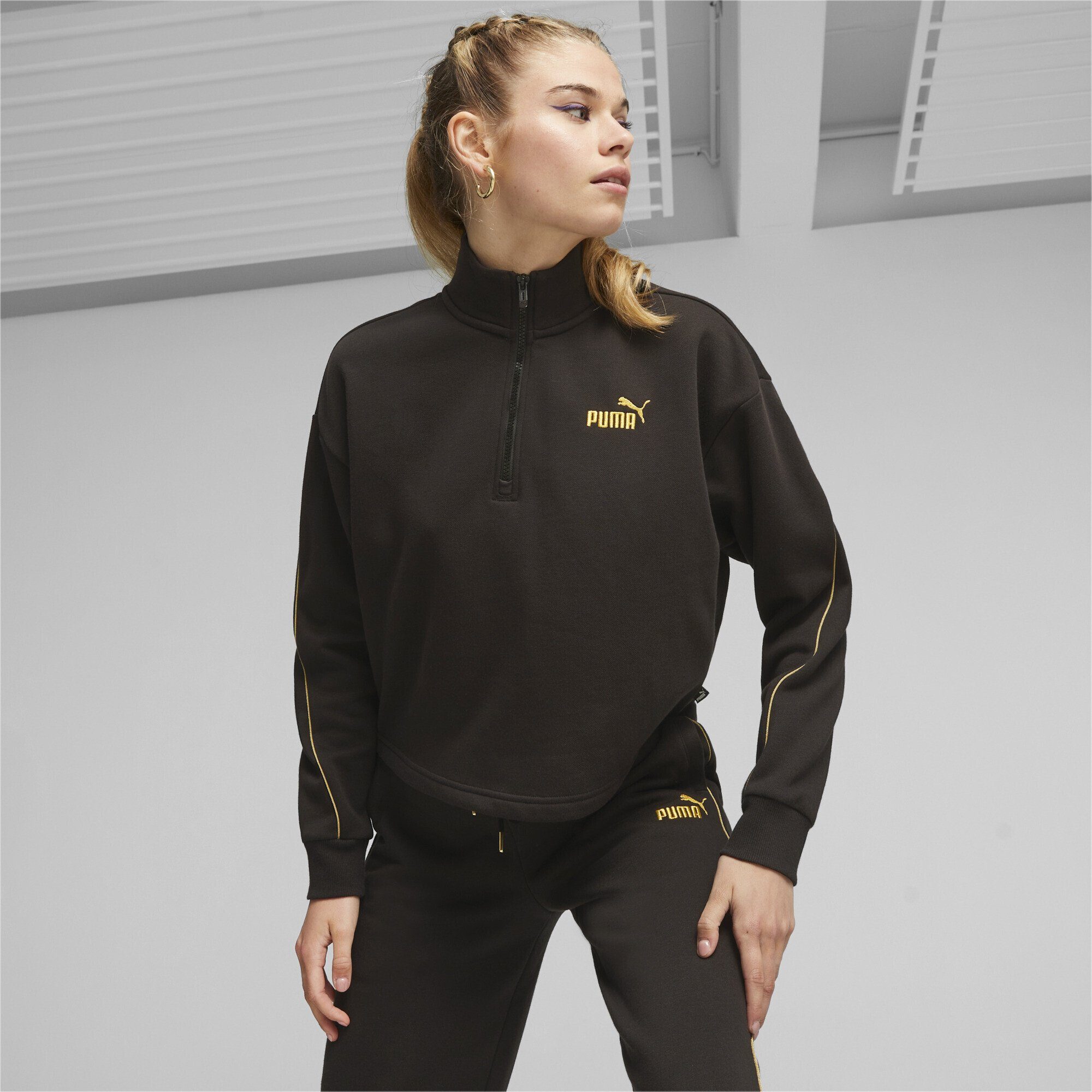 Half-Zip ESS+ GOLD Black Sweatshirt MINIMAL PUMA Damen