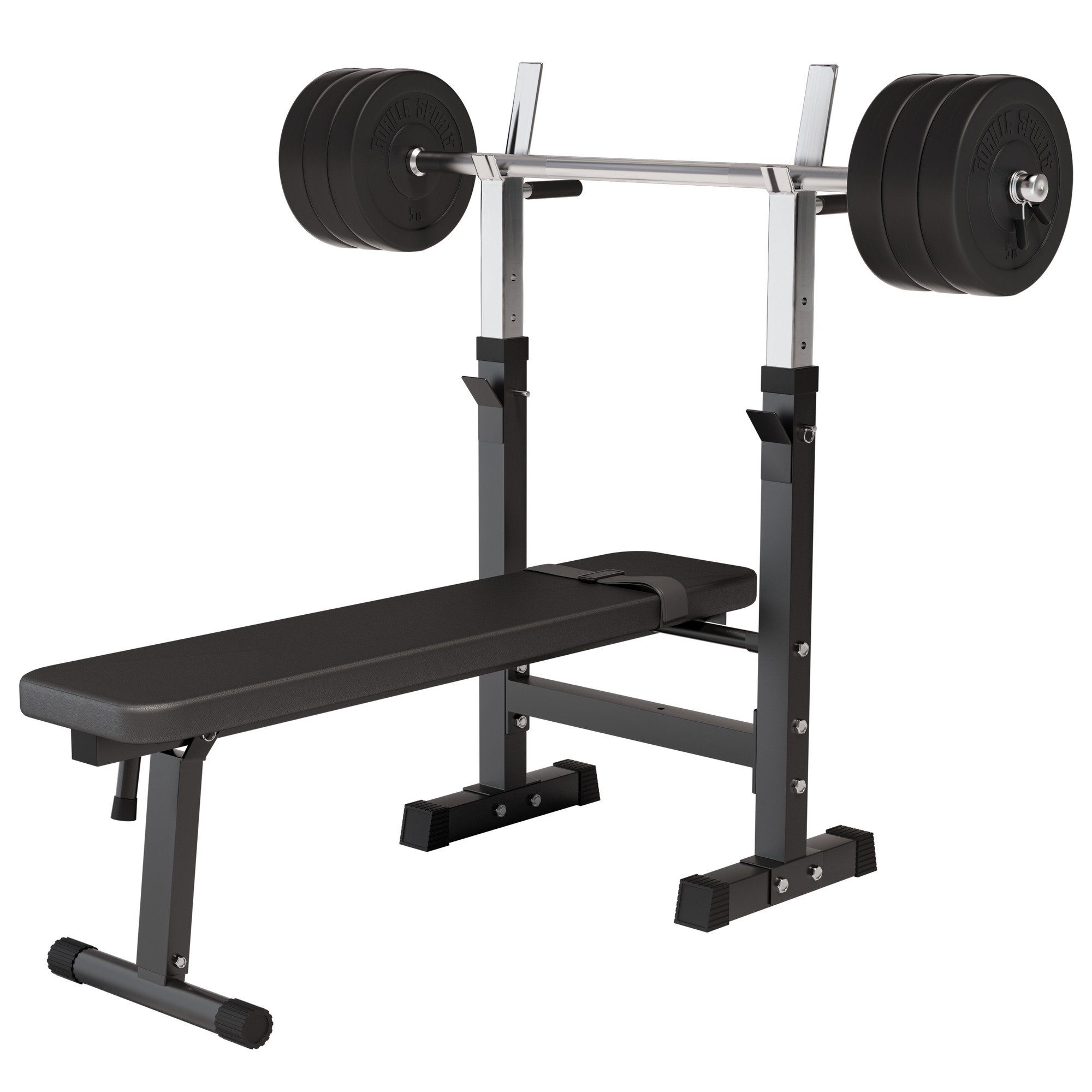 GORILLA SPORTS Hantelbank Hantelbank mit Langhantelset, (8-tlg)