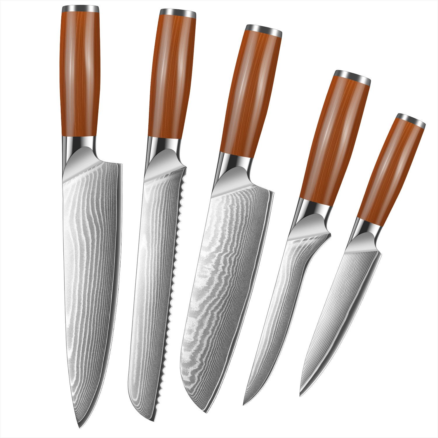 KingLux Ножи-Set 5tlg. Damast Küchenmesser set Damastmesser Klingenlänge 12.5cm-20cm (Set, 5-tlg., 5 x Damastmesser+Geschenkbox), damaststahl, ergonomisch geformt