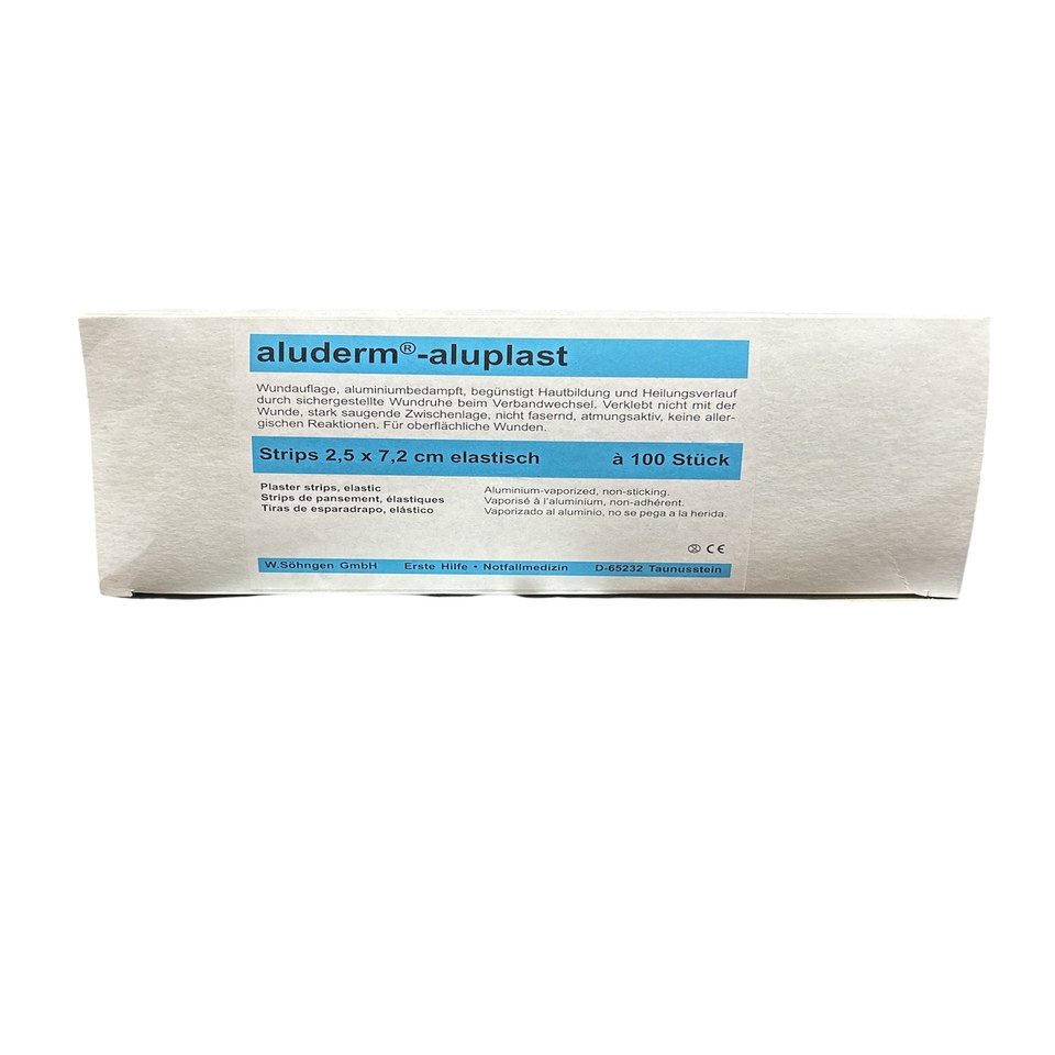 Söhngen Erste-Hilfe-Set aluderm-aluplast Pflasterstrips elastisch 2,5 x 7,2 cm – 100 Stück, st