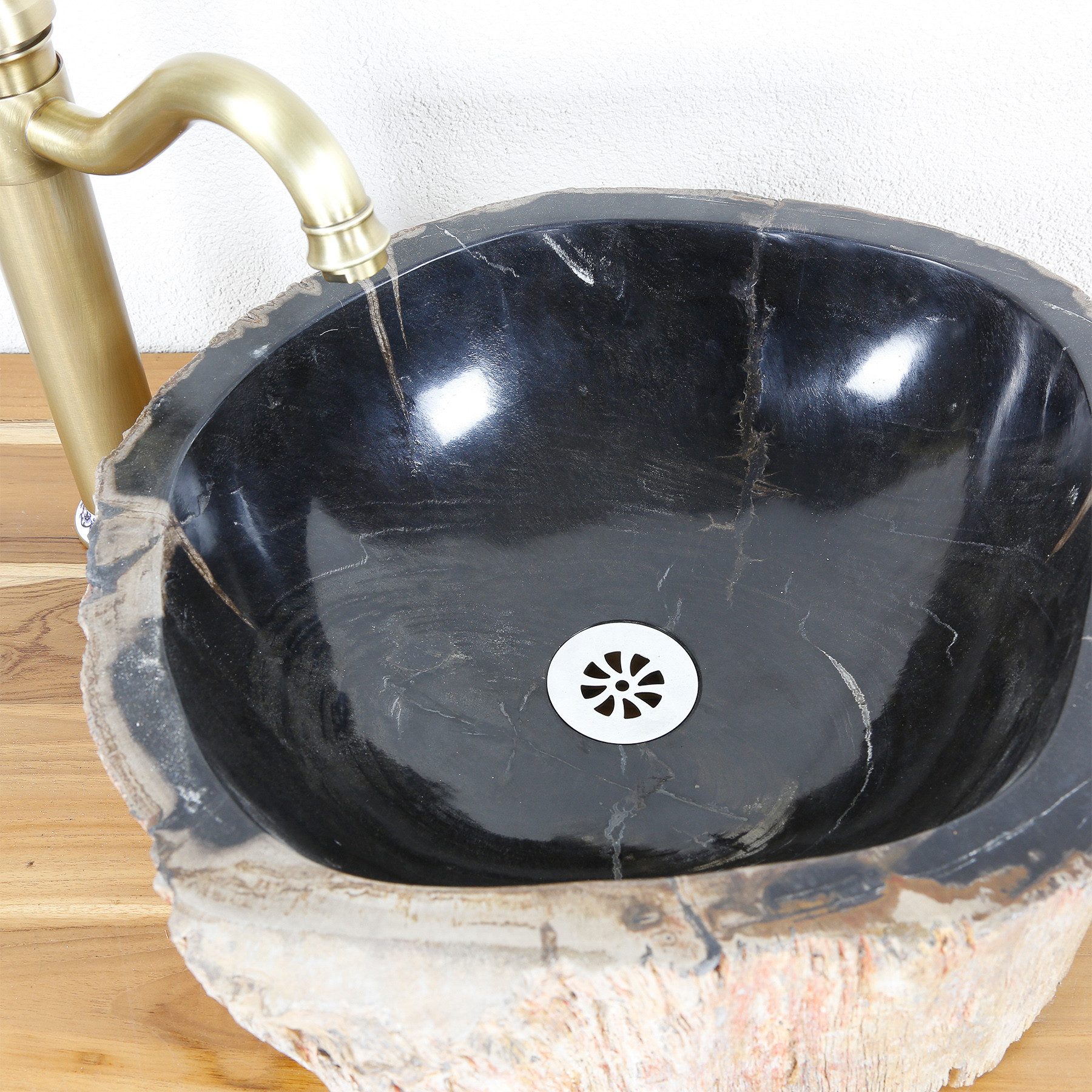 Casa Moro Waschbecken Stein Waschbecken - Fossiles Holz Aufsatzwaschbecken Spa & Badezimmer (Badezimmer Gäste WC), Einzigartiges Naturstein Handwaschbecken MW514015