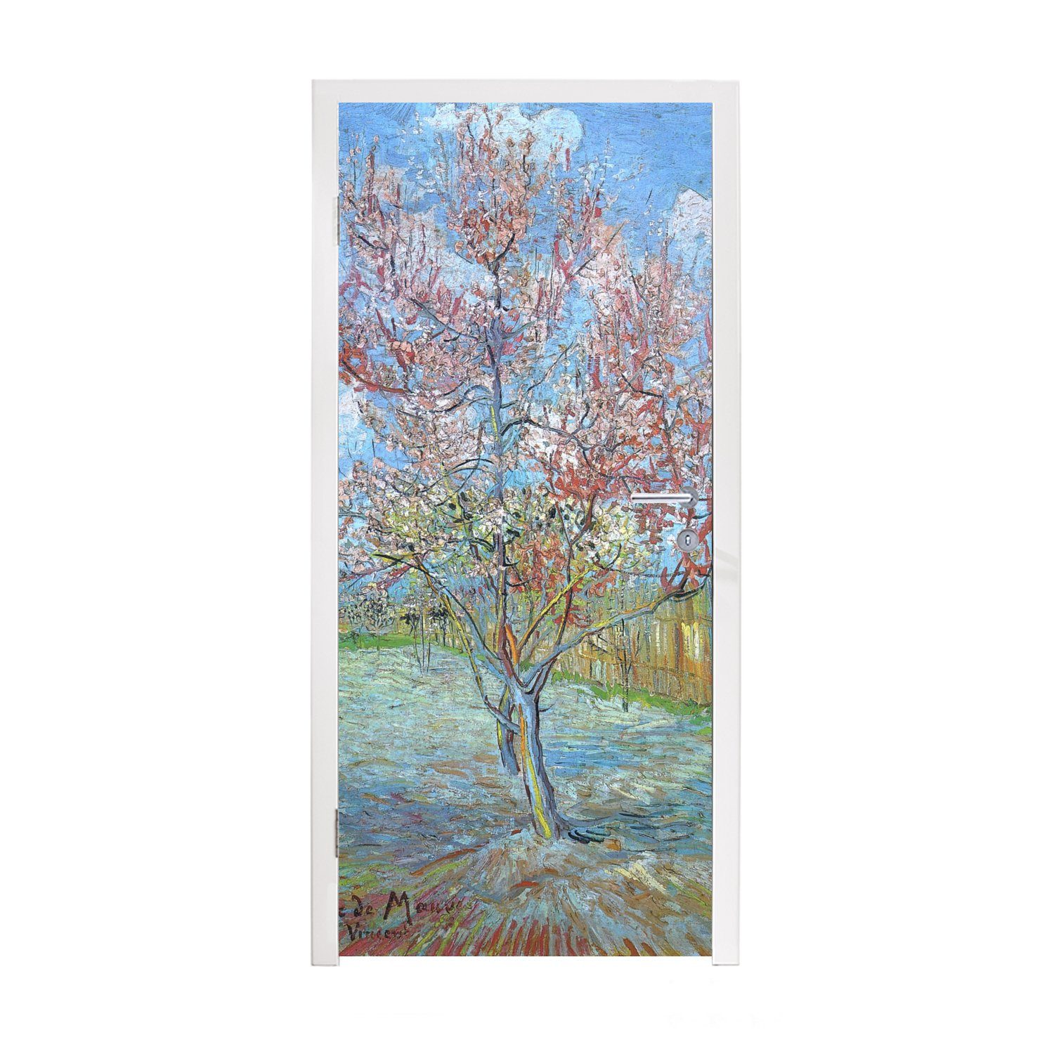 MuchoWow Türtapete Der rosa Pfirsichbaum - Vincent van Gogh, Matt, bedruckt, (1 St), Fototapete für Tür, Türaufkleber, 75x205 cm