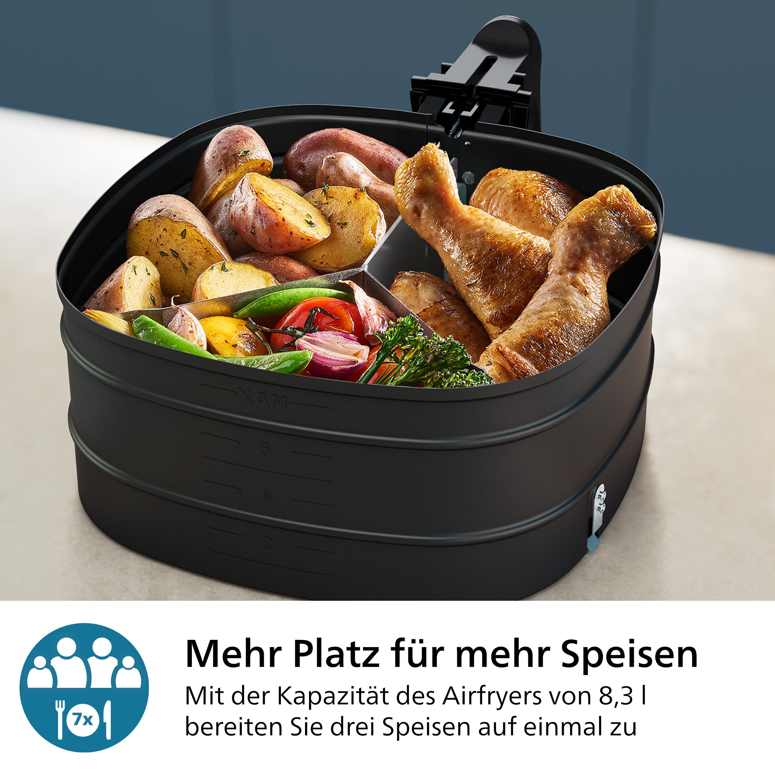 Philips Backeinsatz HD9916/00, 3-fach Korbtrenner Airfryer Zubehör, Zubehör für HD9876/20, kompatibel mit Airfryer Combi 7000 Series, HD9876/90+9876/20+HD9880/90
