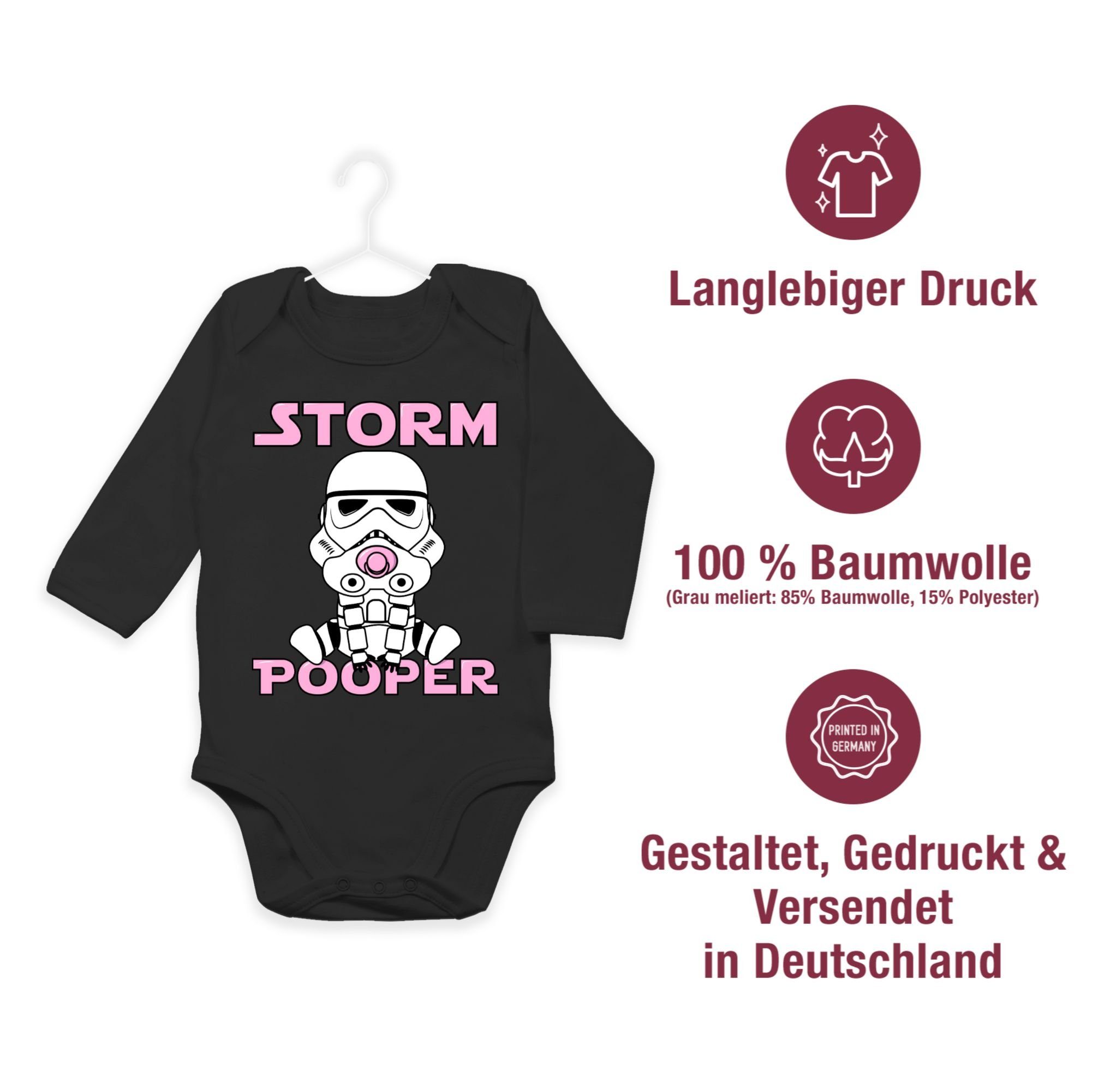 Shirtbody 3 Schwarz Shirtracer Baby Sprüche I Storm Pooper