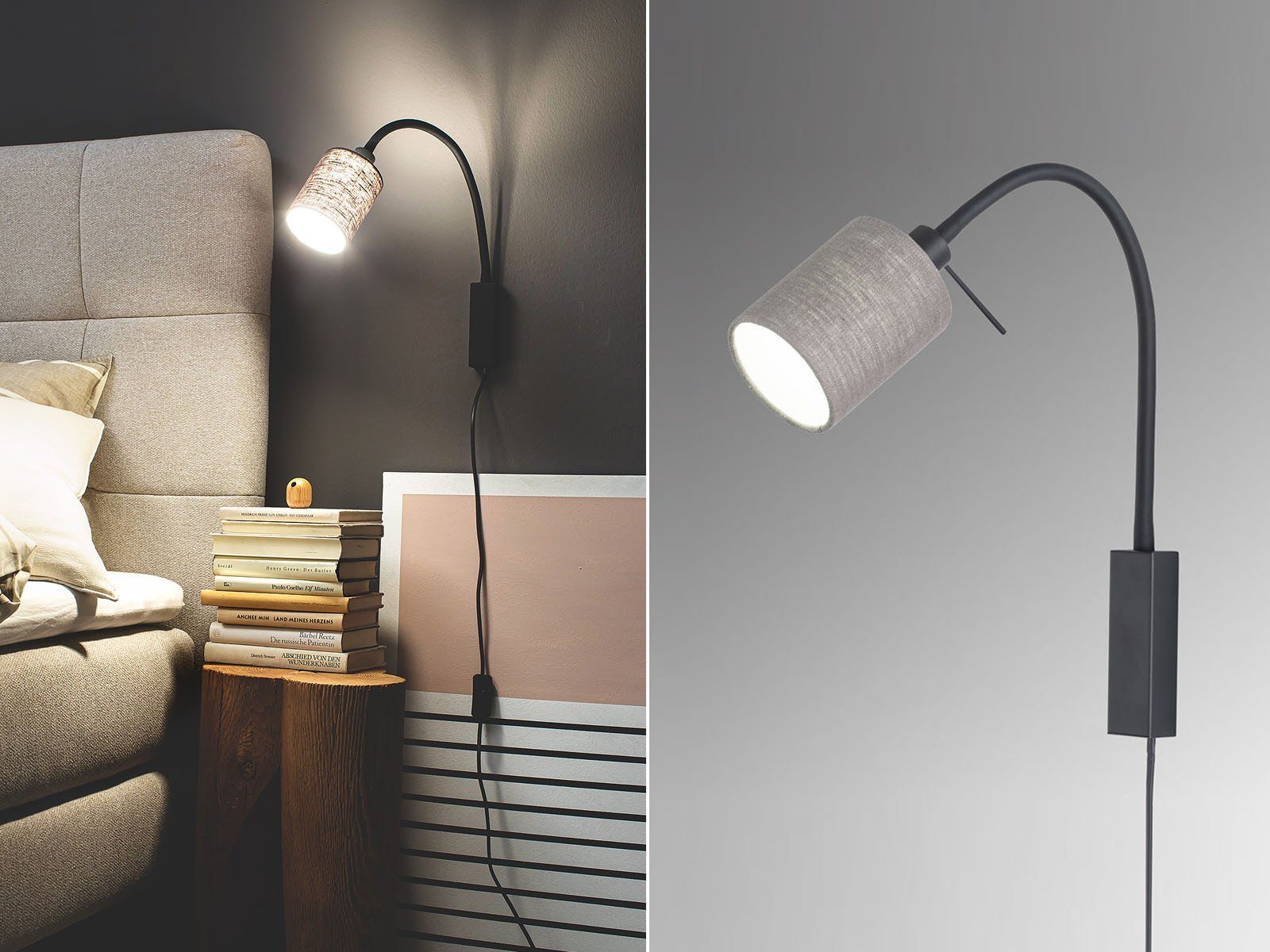 meineWunschleuchte LED Leselampe, Bett-Lampe Wand-Leuchte Schwanenhalslampe  mit Leinen Lampenschirm – Nachttischlampe Wandmontage & Kopfende Sofa  online kaufen | OTTO