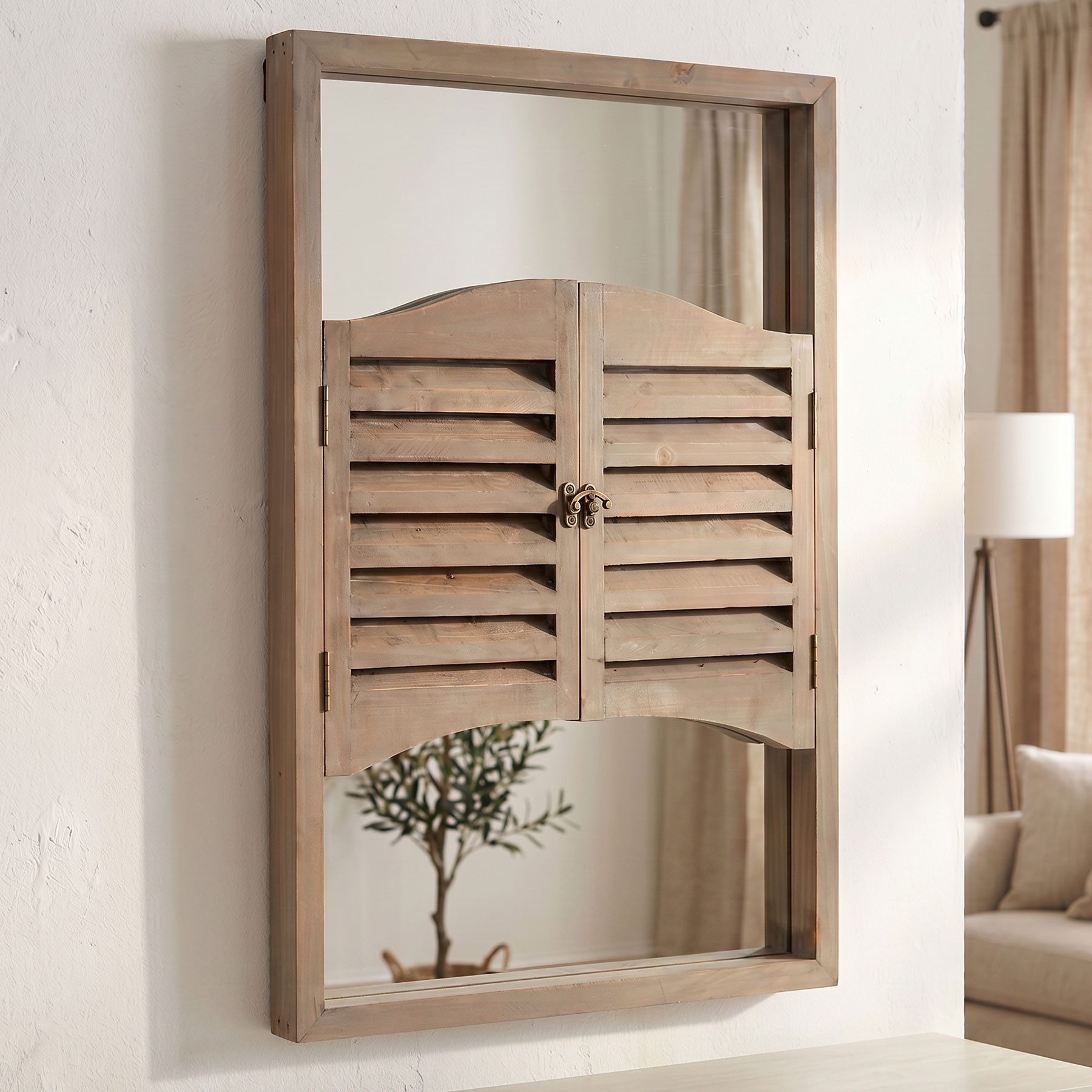 Levandeo® Wandspiegel, Wandspiegel Spiegel Fenster H60cm Holz Braun Shabby Chic Vintage