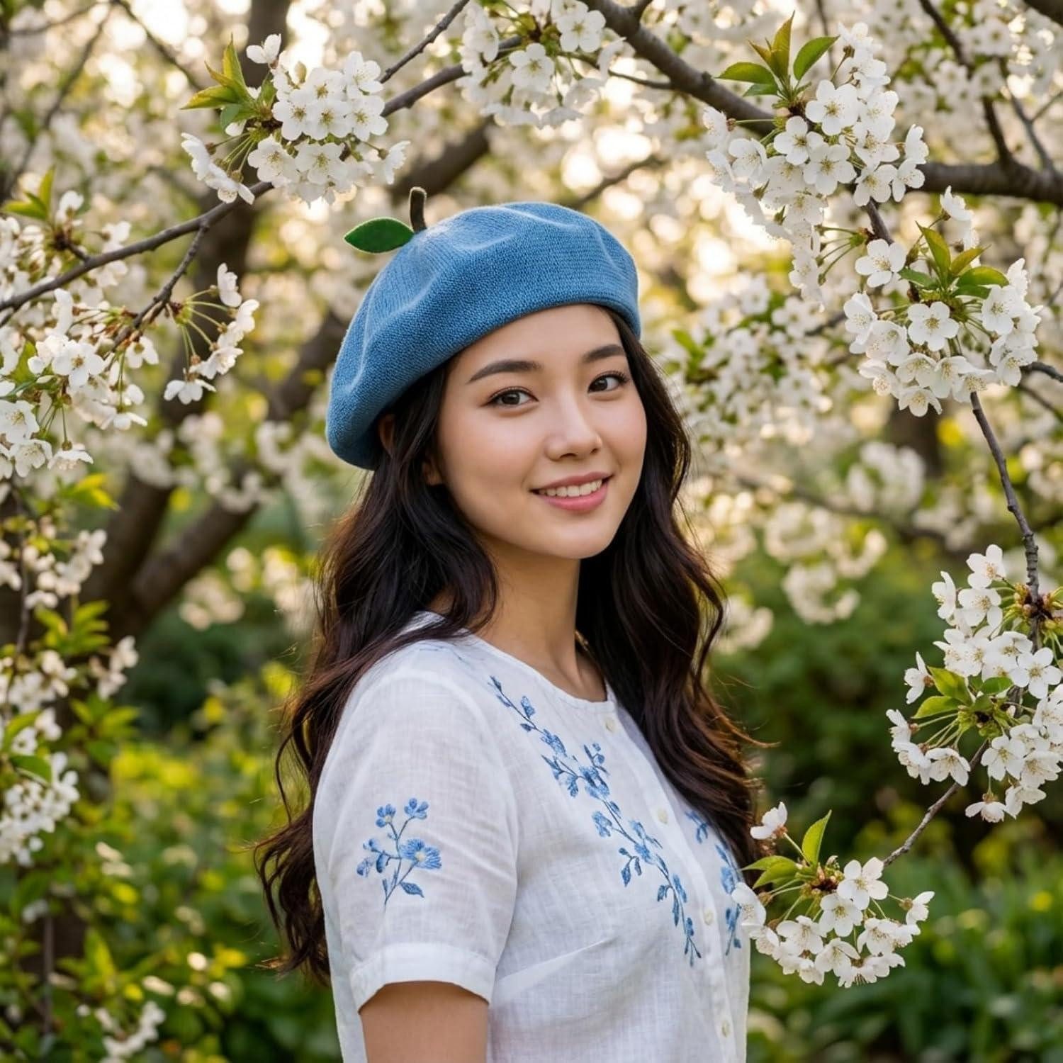 LuxusKollektion Baskenmütze Baskenmütze Damen Sommer atmungsaktiv Barett Beanie M-L Blau