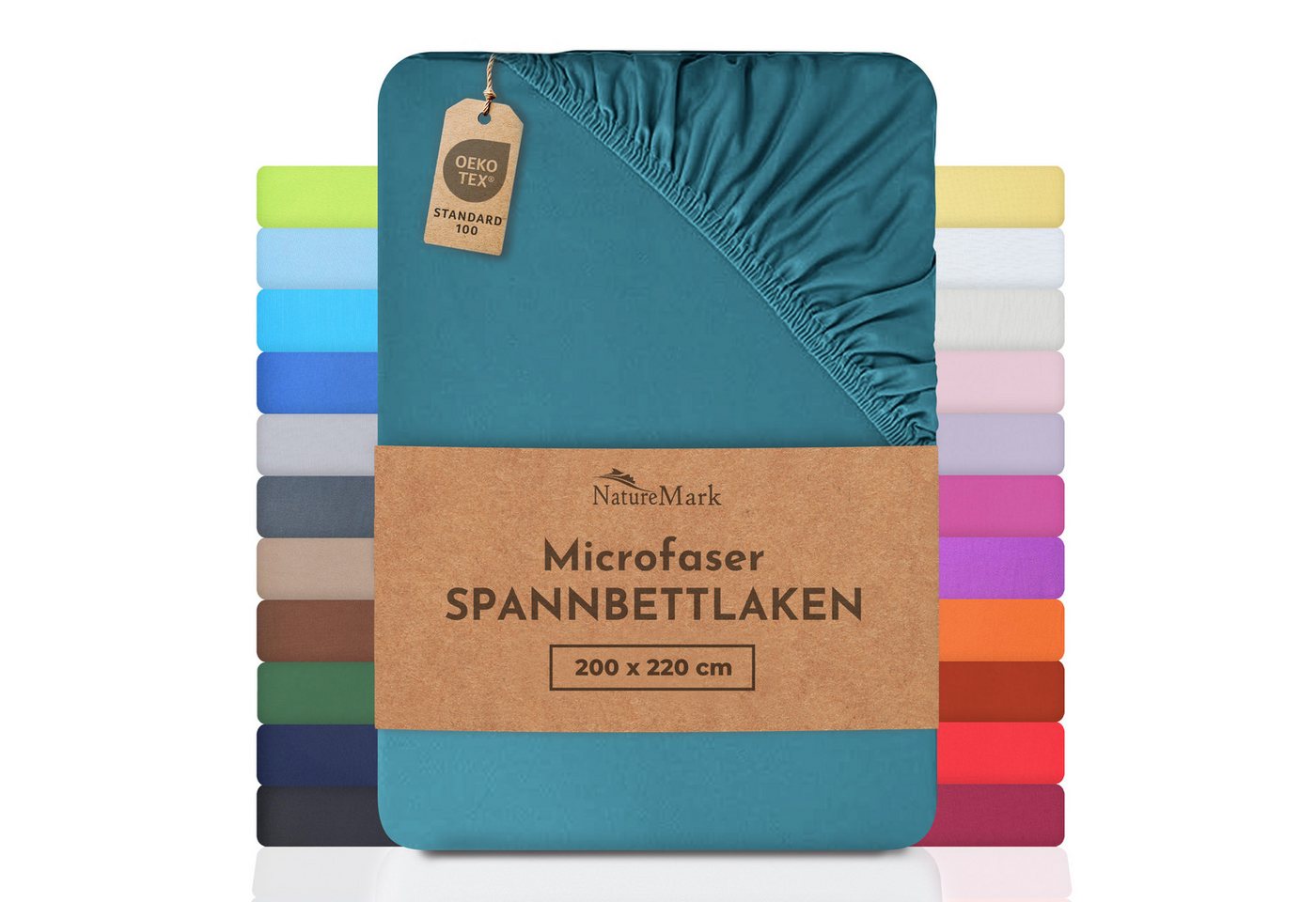 NatureMark Spannbettlaken Mikrofaser Spannbetttuch, Polyester, Gummizug: rundum, viele Größen und Farben Markenware, 200x220 cm, Petrol