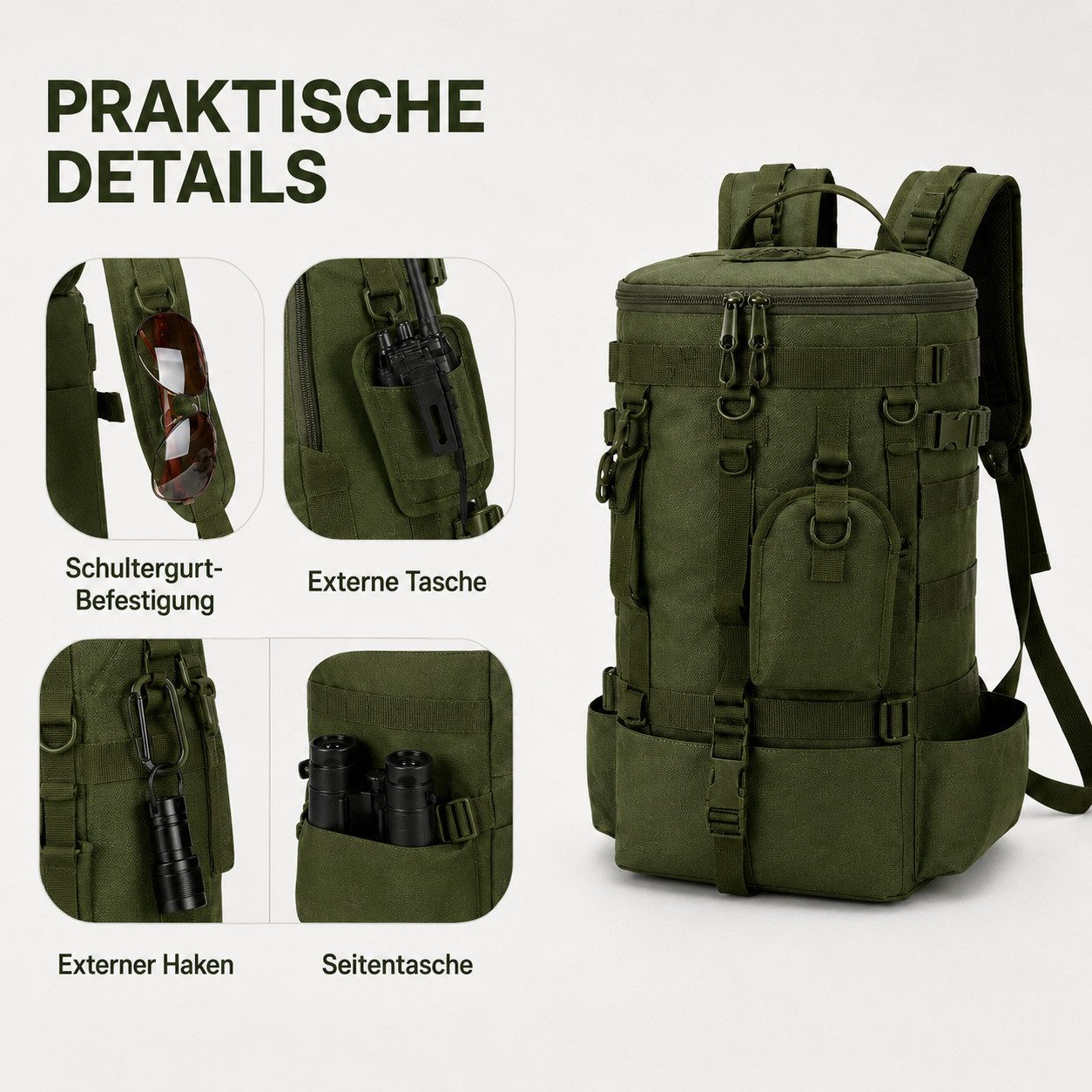 Toomoke Wanderrucksack Trekkingrucksack, Outdoorrucksack mit MOLLE-System (Tourenrucksack, Tagesrucksack, Reiserucksack für Wandern & Camping), 20 L, MOLLE-Befe – Bild 4 von 5
