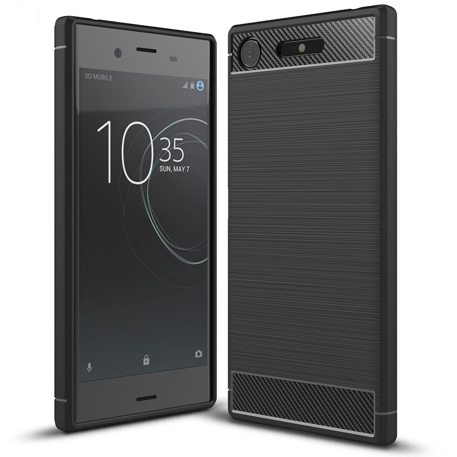 Nalia Smartphone-Hülle Sony Xperia XZ1, Carbon Look Silikon Hülle / Matt Schwarz / Rutschfest / Karbon Optik