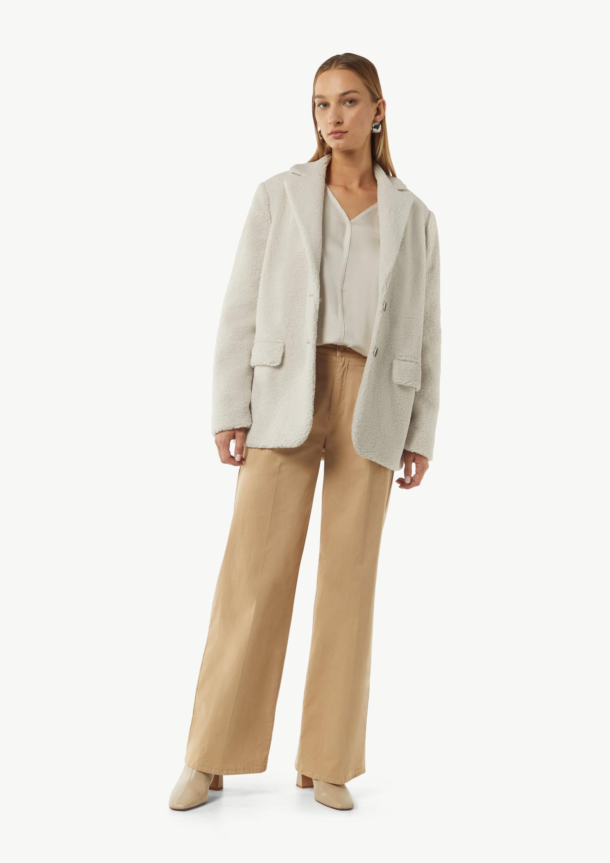 comma Langarmbluse Bluse Satinierte Bluse mit V-Ausschnitt