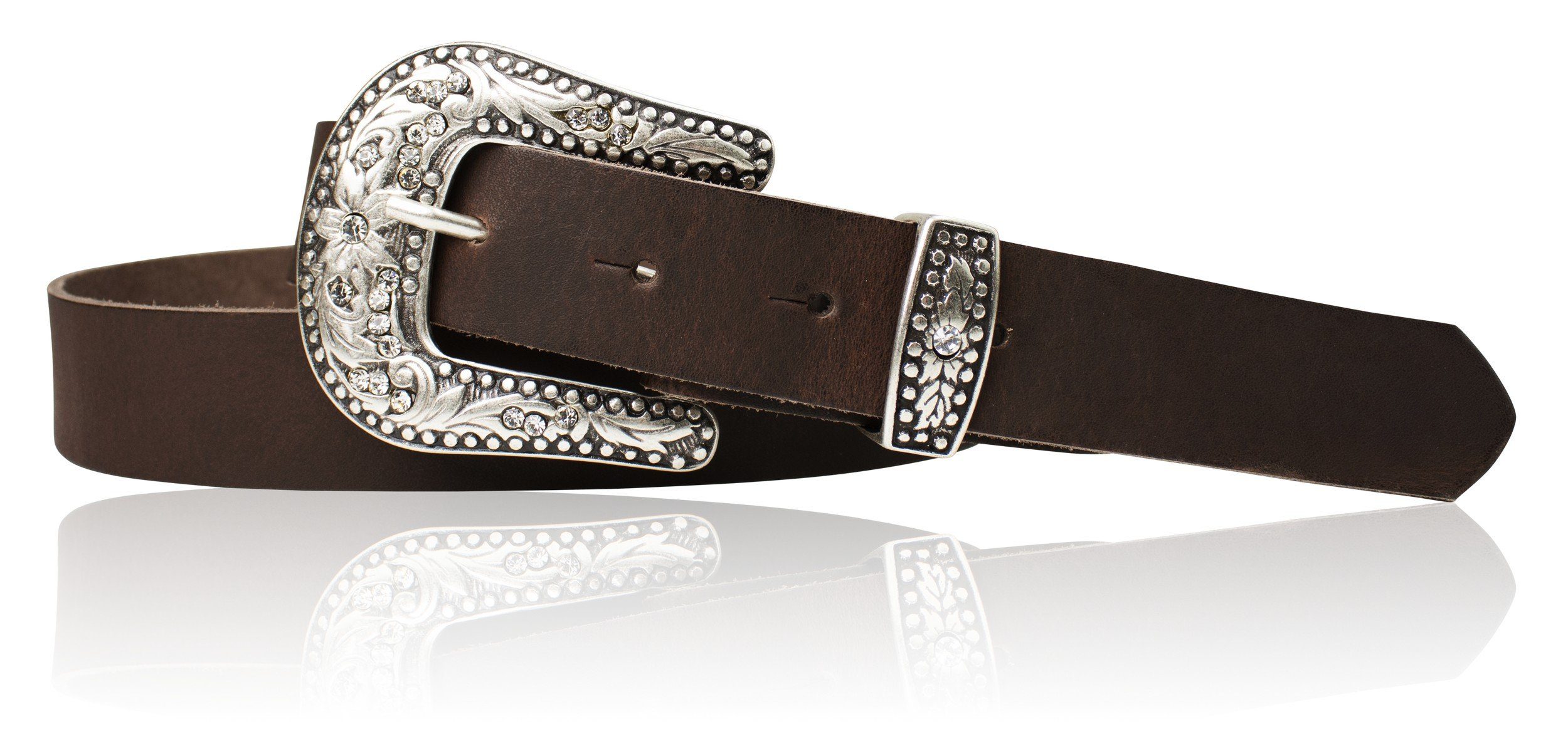 FRONHOFER Ledergürtel 17882 Western Damengürtel 3 cm mit Strass Gürtelschnalle, Country Gürtel Dunkelbraun | Anzuggürtel