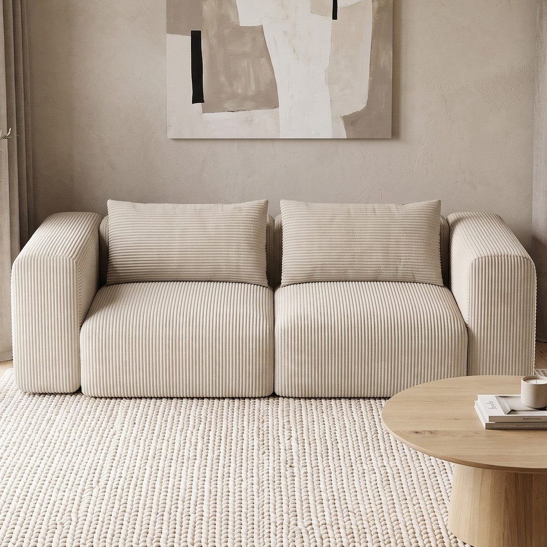 skølm Sofa Hårga aus Cord, Vollschaumcouch mit Federkern und Vakuum-Kompression, Couch 2-Sitzer inkl. 2 Kissen, Beige, kein Aufbau erforderlich