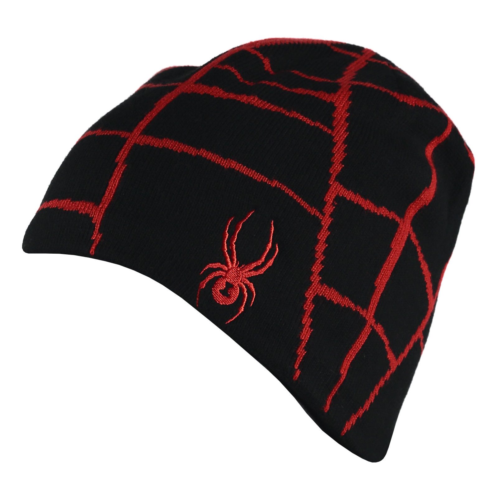 Spyder Strickmütze Boys Web Hat mit rotem Spinnennetz über der ganzen Mütze