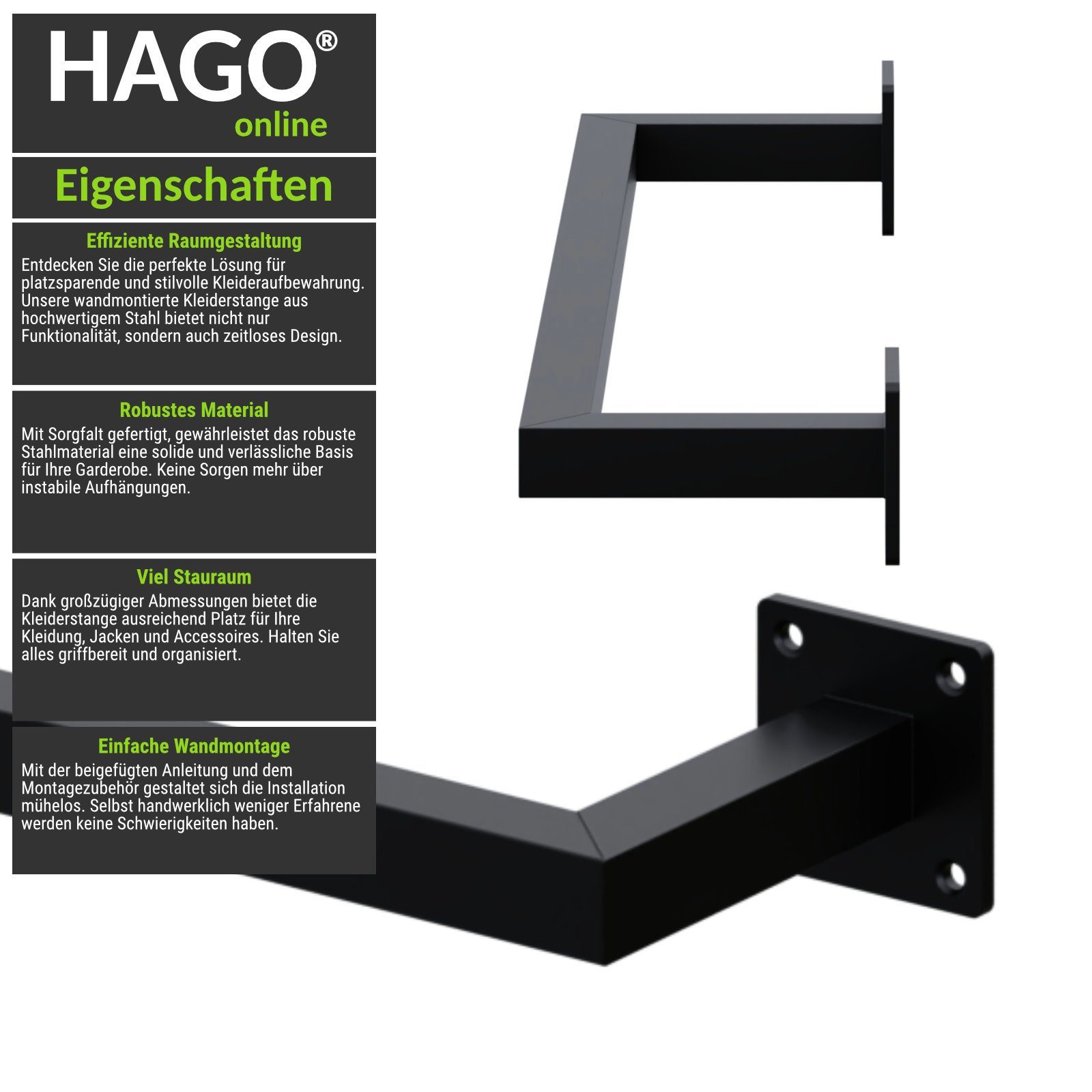 HAGO Kleiderstange Garderobenstange Kleiderstange Garderobe Halter Kleiders günstig online kaufen