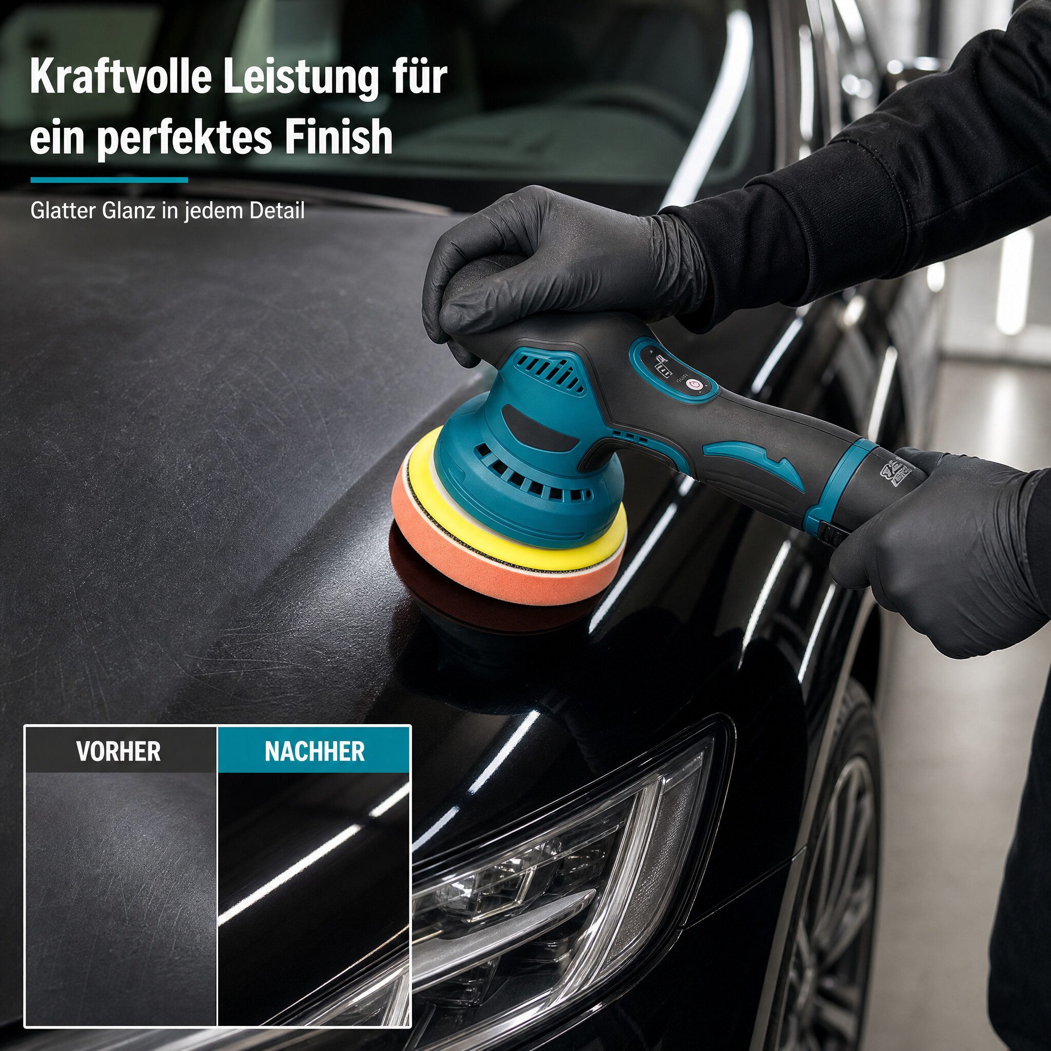 GARRYFIZH Akku-Poliermaschine Poliermaschine,Poliermaschine Auto Akku Poliermaschine, 2800 min. U/min, 5500 max. U/min, für Kratzerreparatur und Wachsen
