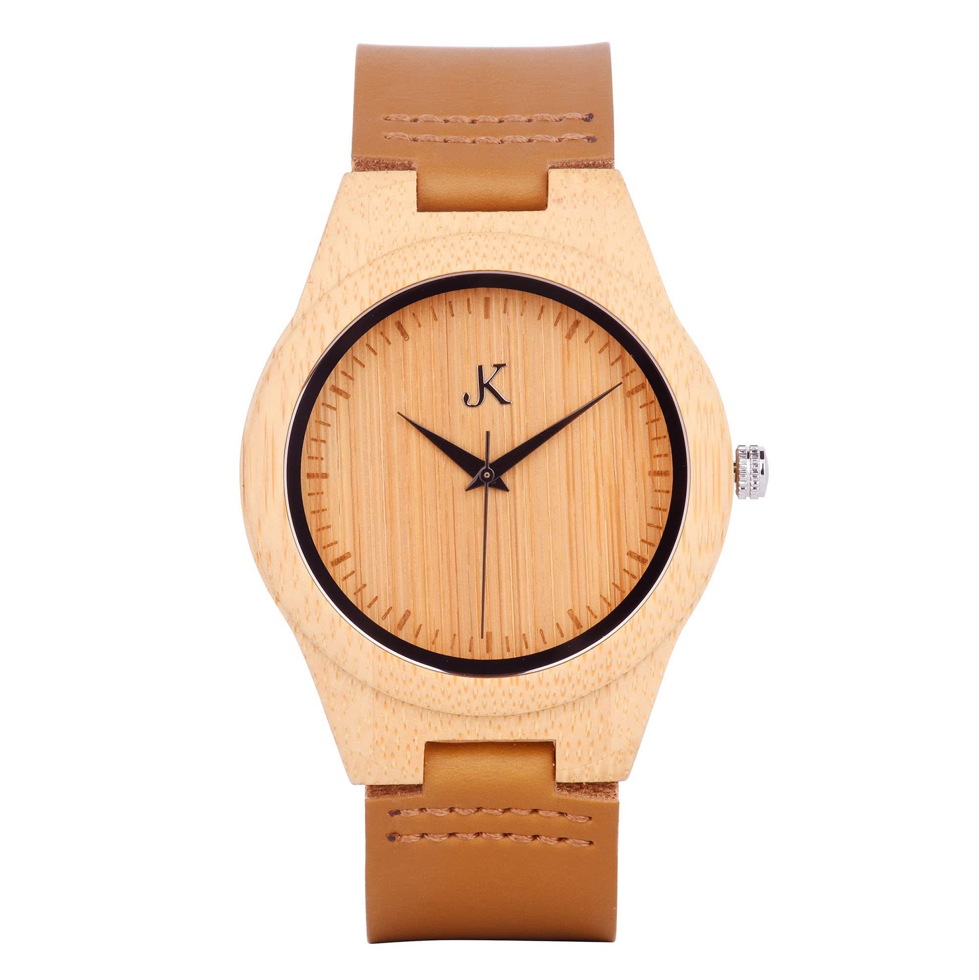 Kim Johanson Quarzuhr Vintage, aus Holz mit Lederarmband