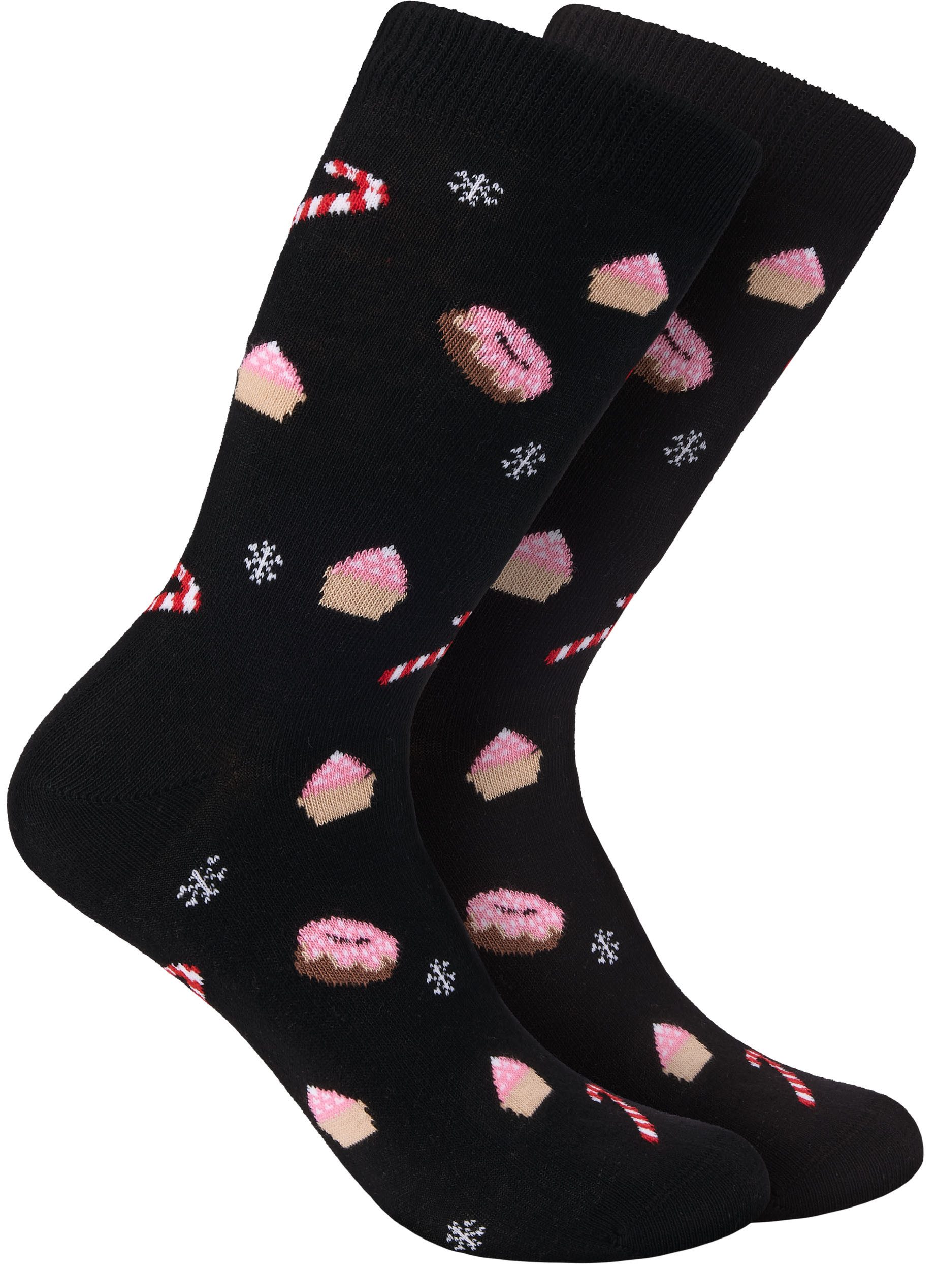 BRUBAKER Socken Weihnachtssocken für Damen - Süßigkeiten - Baumwolle Socken (Donuts, Cupcakes und Zuckerstangen, 6-Paar, Lustige Freizeitsocken) Weihnachten - Baumwollsocken für Frauen