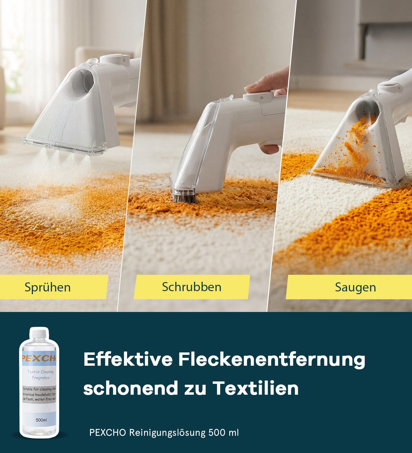 PEXCHO Teppichreinigungsgerät C688D Waschsauger Teppichreiniger, Nasssauger Polsterreiniger, 600 W, mit Beutel, inkl.Reinigungsmittel, Sofa, Vorleger, Auto