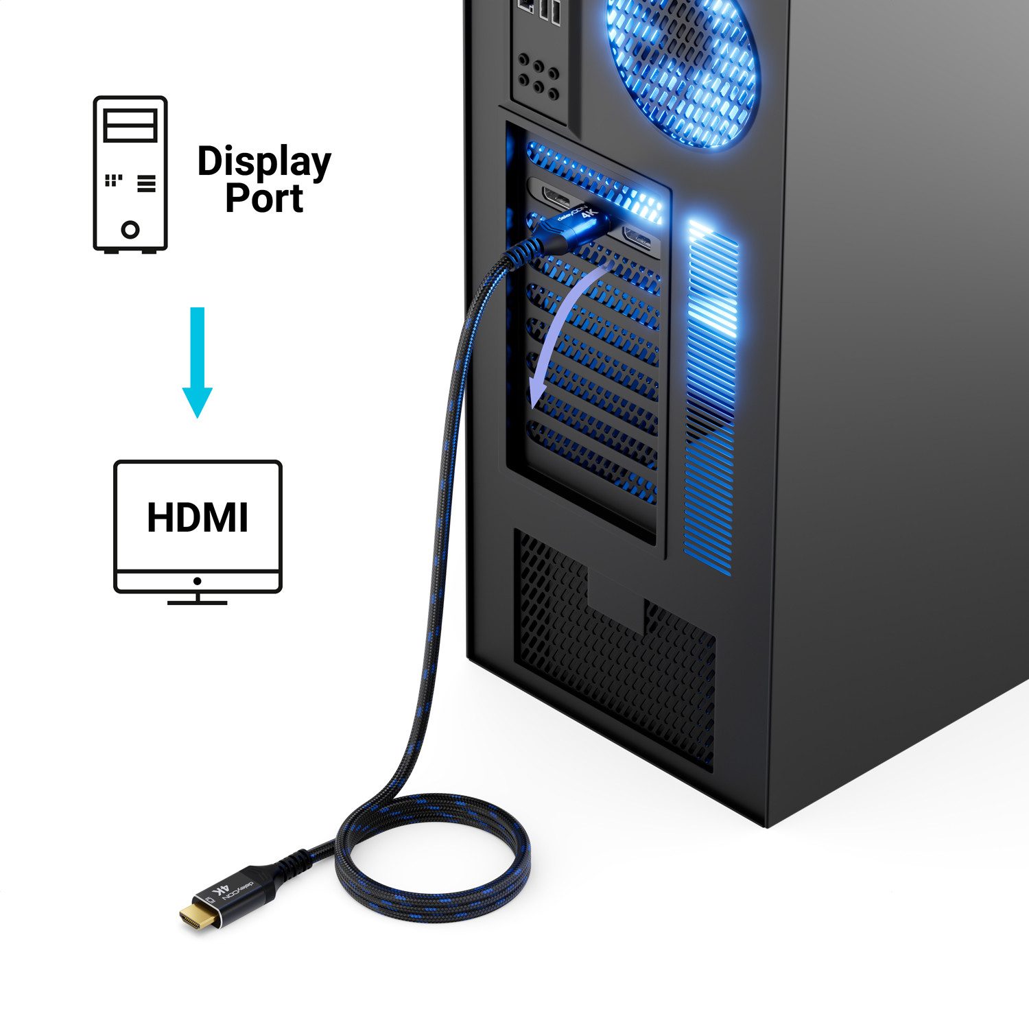 deleyCON 2m 4K DisplayPort zu HDMI Kabel 4K@60Hz Nylon Kabel Alu Stecker Video-Kabel – Bild 3 von 5