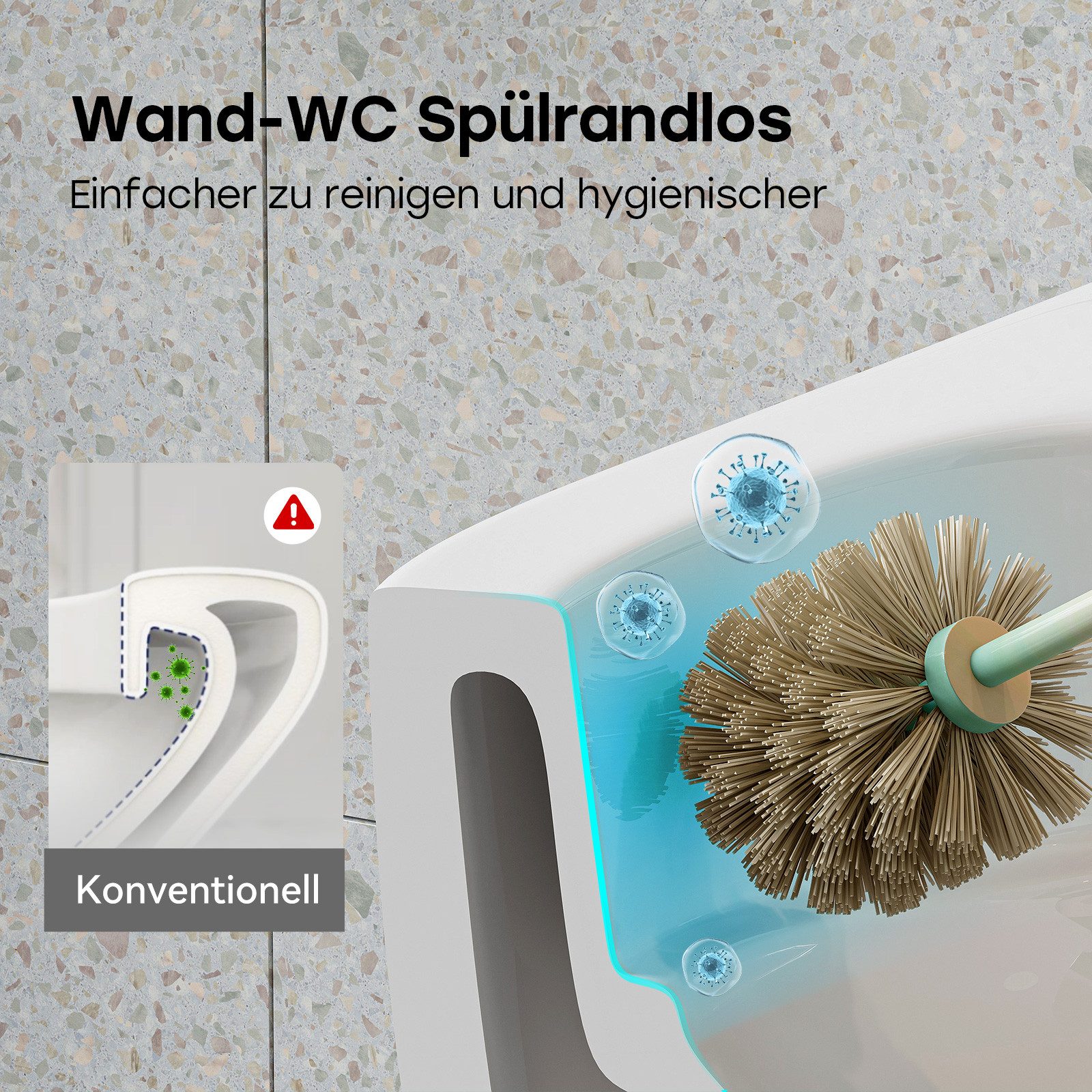 HOROW Tiefspül-WC Wand WC Spülrandlos, Hänge WC Keramik, Toilette inkl. Toilettendeckel, wandhangend , Abgang waagerecht, WC 54×36×35,5cm, 360° Einloch Spülung Flachspül-WC mit Soft-Close