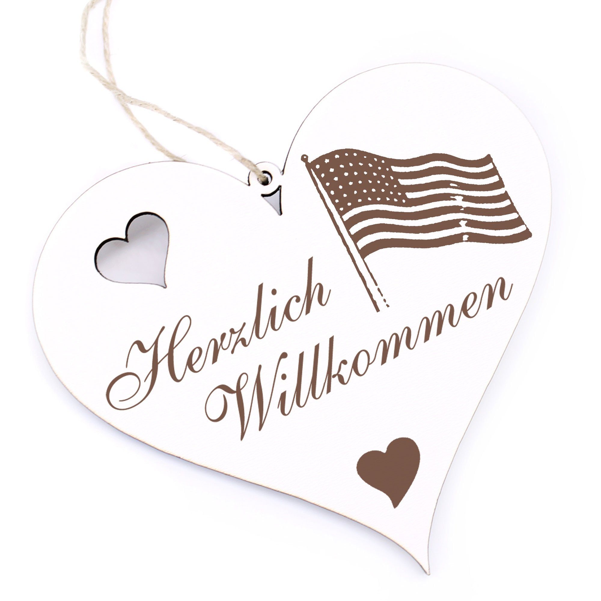 Dekolando Hängedekoration Herzlich Willkommen - Fahne Amerika - 13x12cm