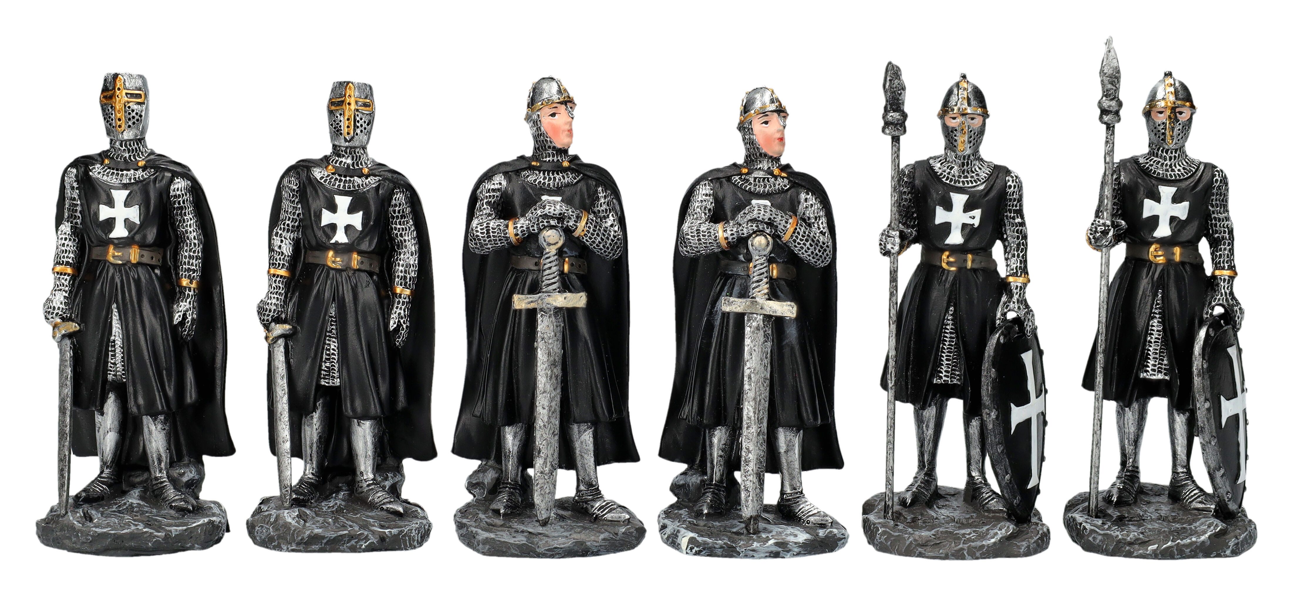 Figuren Shop GmbH Dekofigur Ritterfiguren 6er Set - Kreuzritter schwarz - Ritter Deko Mittelalter