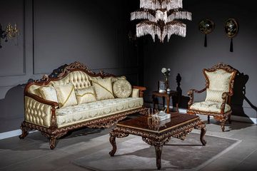 Casa Padrino Sessel Luxus Barock Sessel Gold / Braun / Bronze 82 x 72 x H. 123 cm - Wohnzimmer Sessel mit elegantem Muster und dekorativem Kissen - Edle Barock Möbel