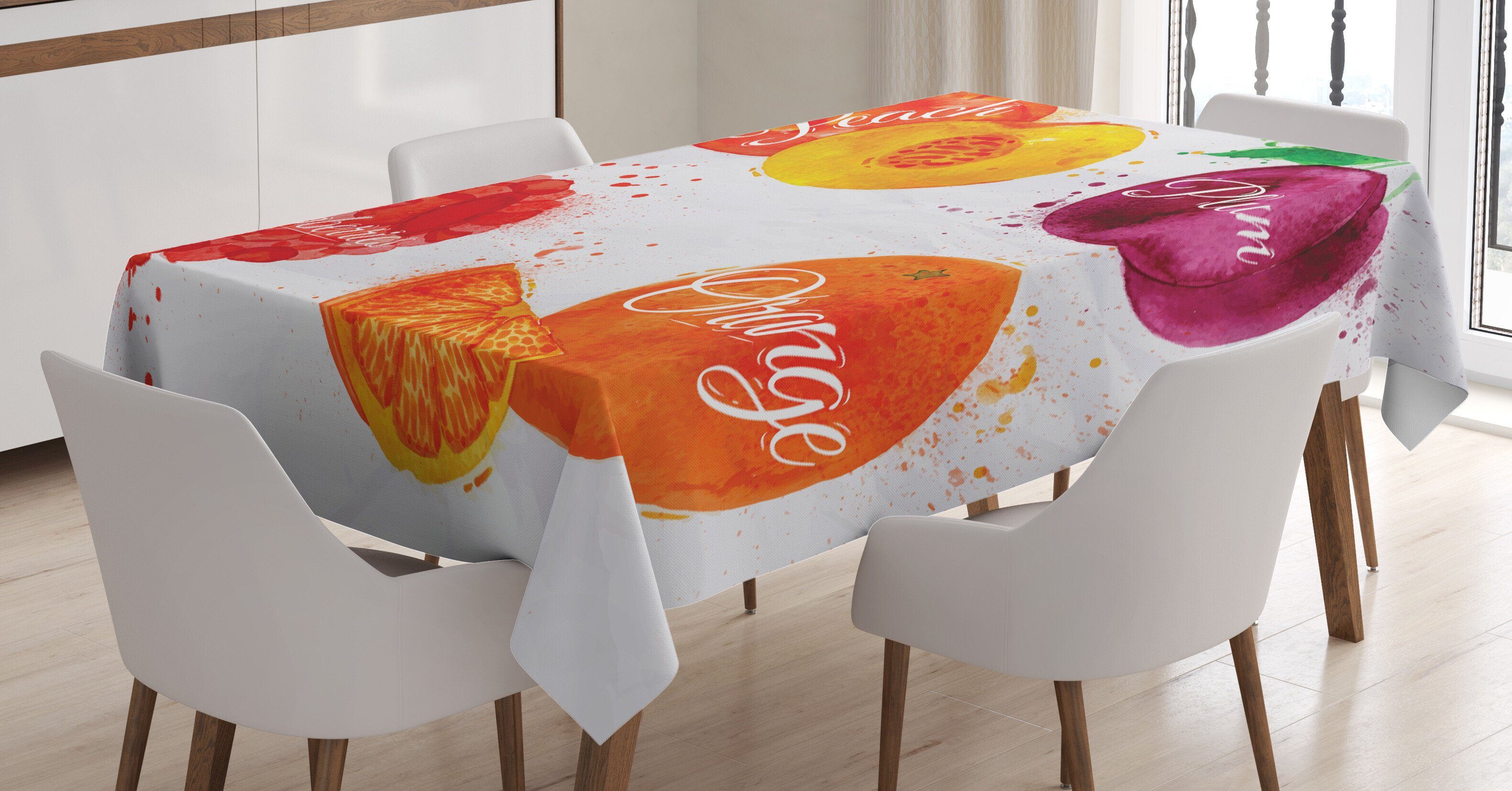 Abakuhaus Tischdecke Farbfest Waschbar Für den Außen Bereich geeignet Klare Farben, Obst Pfirsich Himbeere und Pflaume