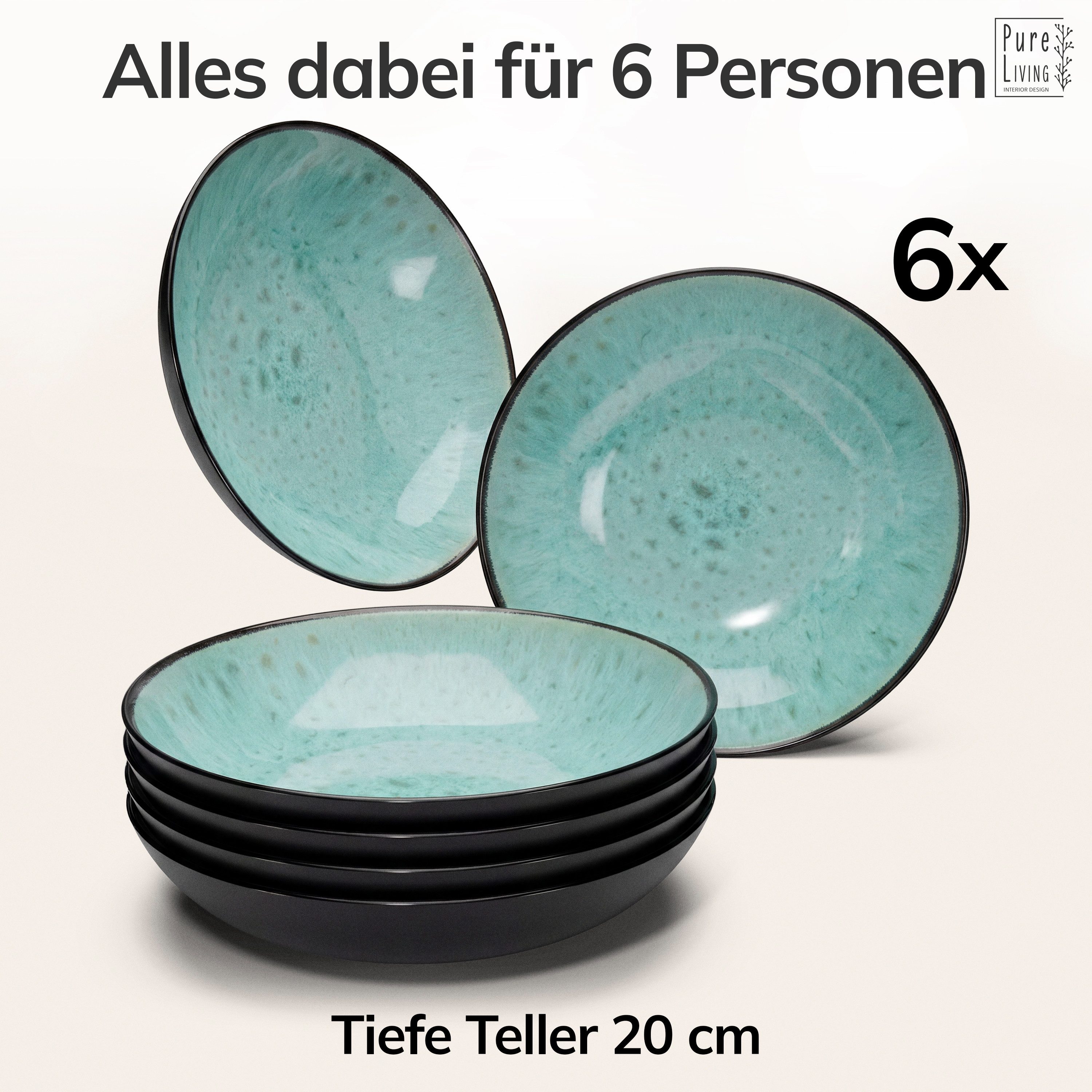 PURE LIVING INTERIOR DESIGN Geschirr-Set Ibiza, 6er-Set Suppenteller, 20 cm, Riffelstruktur, Salbeigrün (6-tlg), 6 Personen, Steingut – Bild 5 von 5