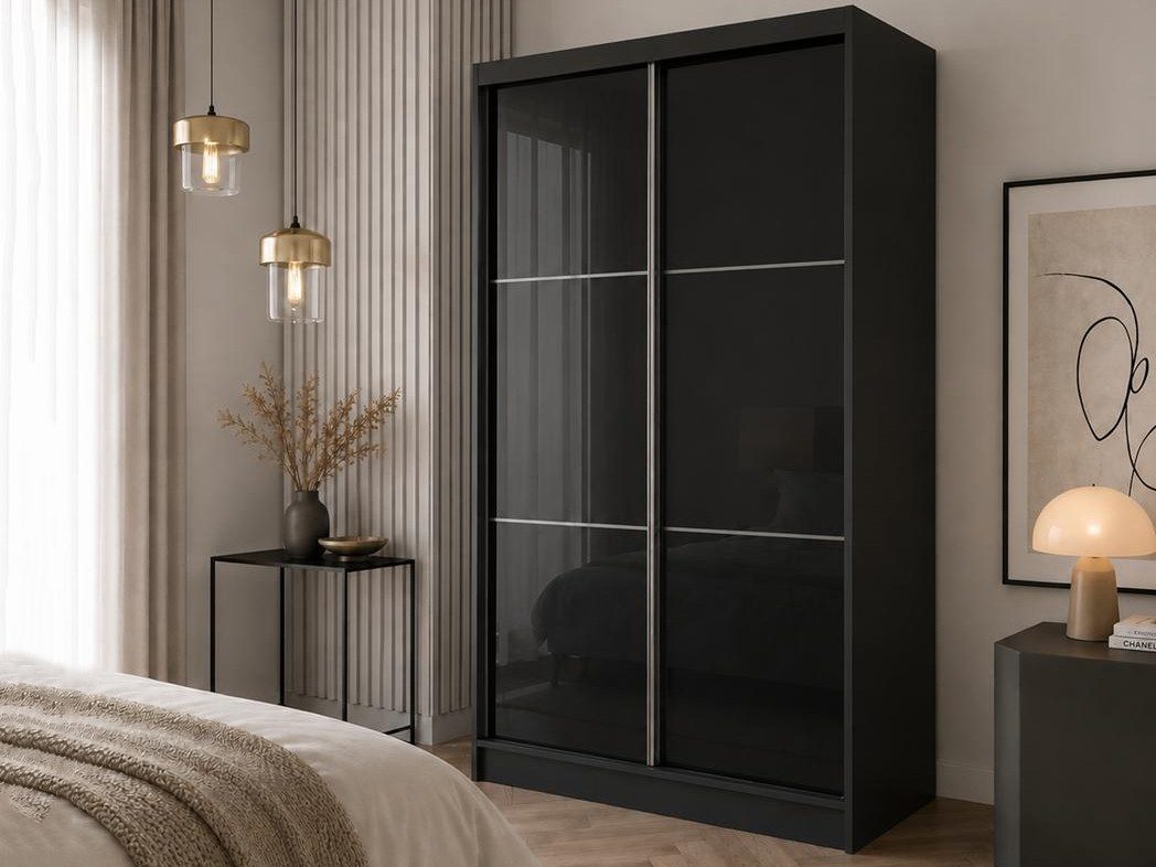 Beautysofa Schiebetürenschrank VIVA II (Lacobel-Glasfronten, 4 Farben: Weiß, Grau, Schwarz und Kaschmir) mit Schubladen, Breite: 120cm, 200cm oder 240cm