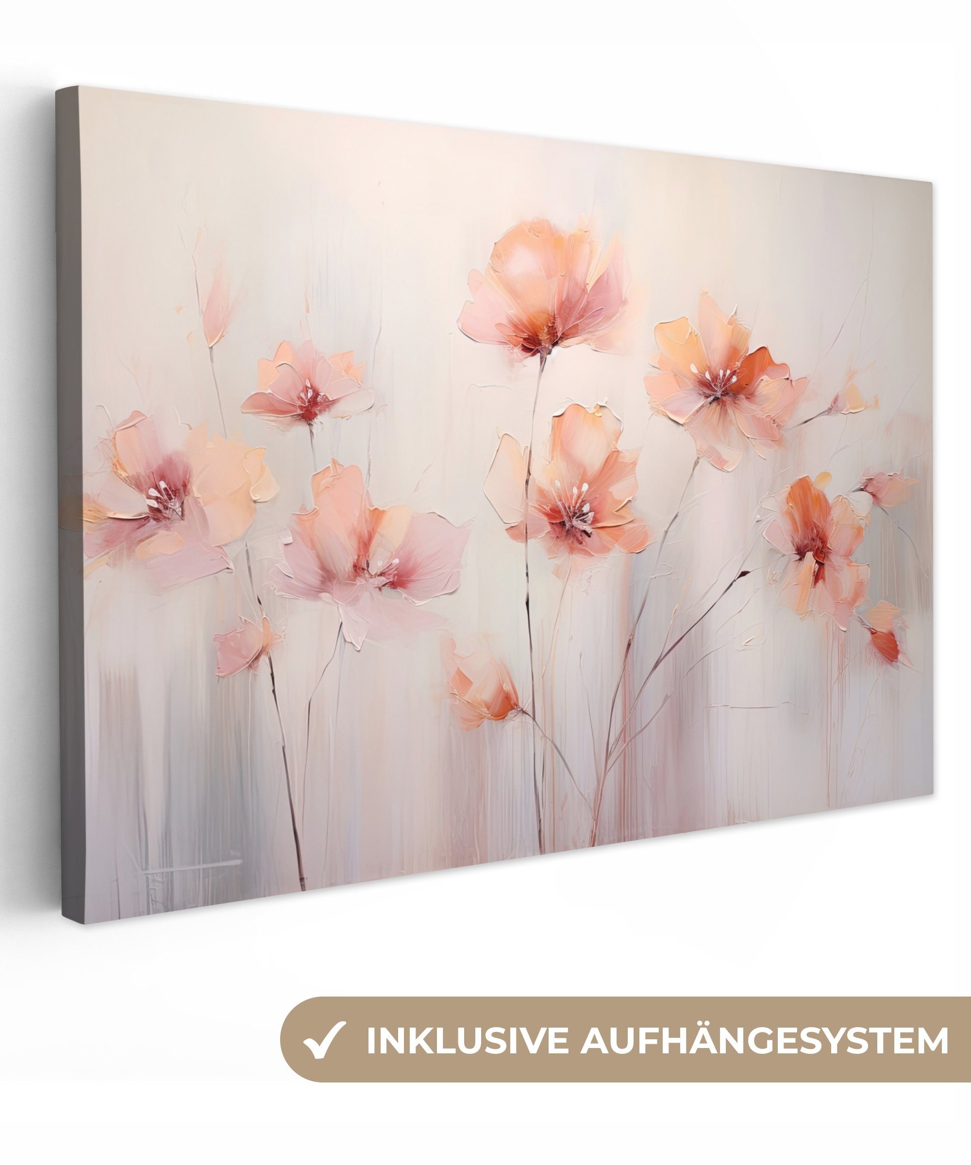 OneMillionCanvasses® Leinwandbild Mohn - Blumen - Kunst - Abstrakt - Aquarell, (1 St), Wandbild Leinwandbilder, Aufhängefertig, Wanddeko, 30x20 cm