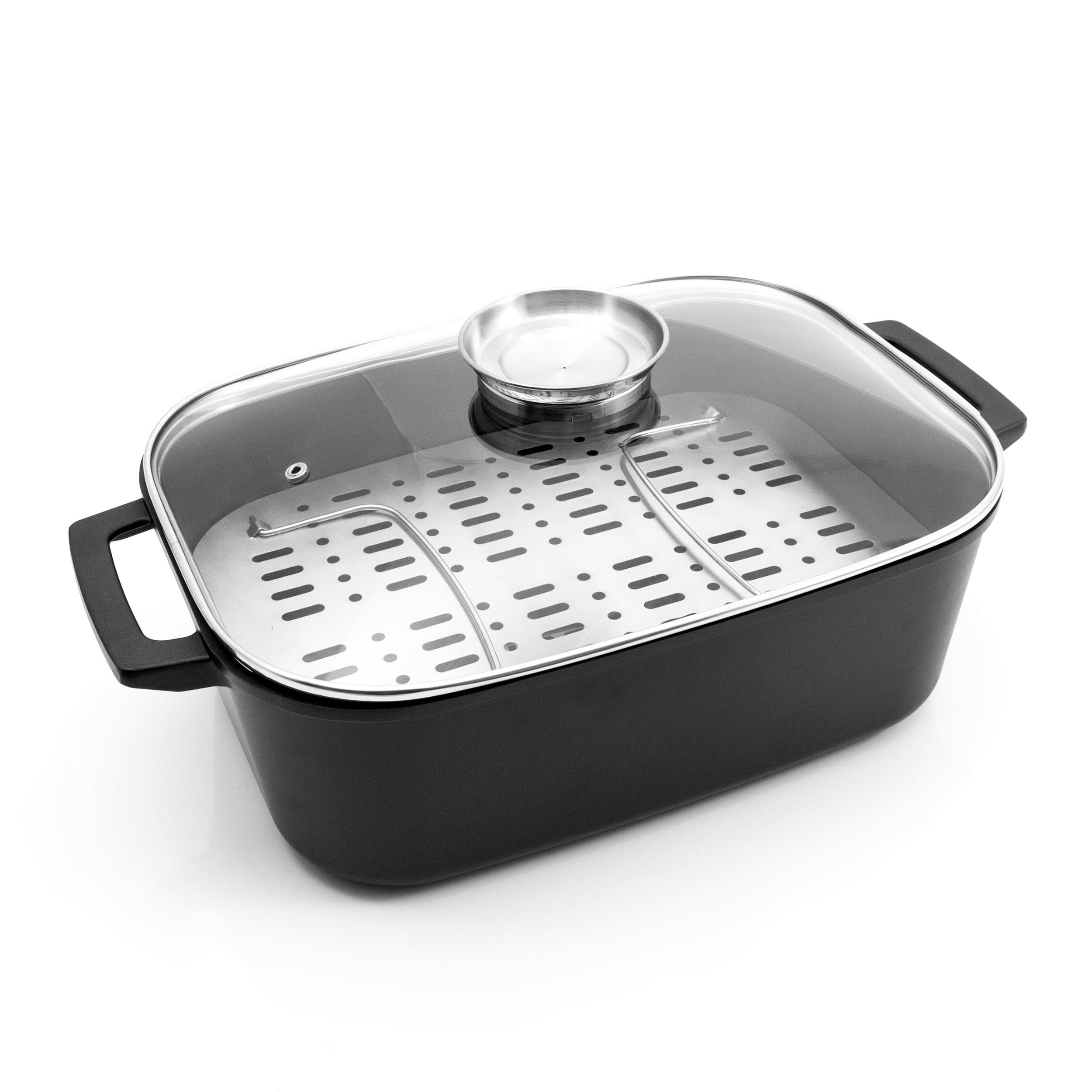 Karcher Bräter Java, Aluminiumguss, ILAG Antihaftbeschichtung, Deckel mit Aromaknopf & Rosteinsatz