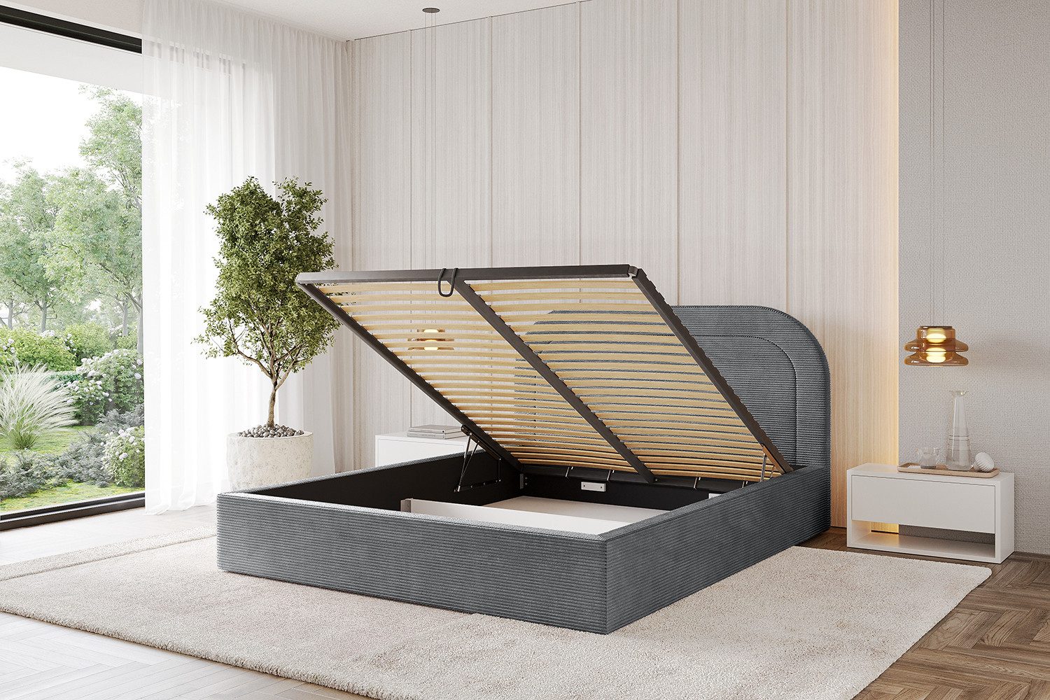 ALTDECOR Polsterbett LERAY (Polsterbett mit Bettkasten und Lattenrost, Boxbett mit Matratze), Doppelbett mit Stauraum, Bett mit Kopfteil