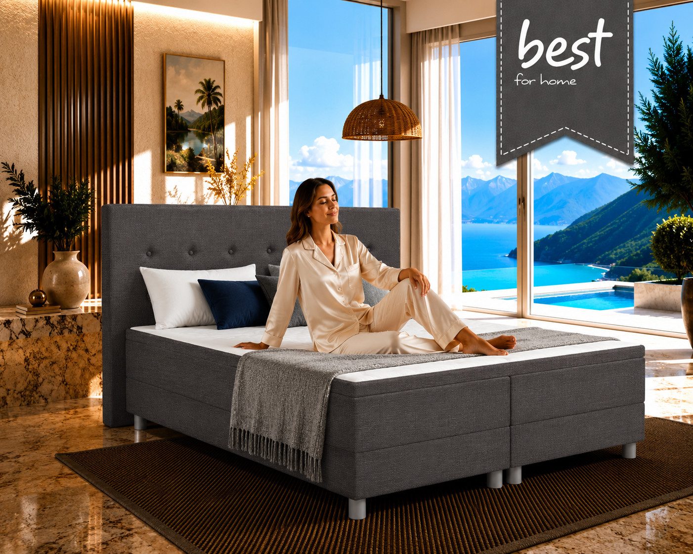 Best for Home Boxbett Neo Sawana Komfortable Bonellfederkernmatratze mit 5 cm Topper (Komplettbett, 4-St., 90x200 120x200 140x200 160x200 180x200 200x200), 7-Zonen-Bonnellfederkernmatratze, ergonomischer Schlafkomfort