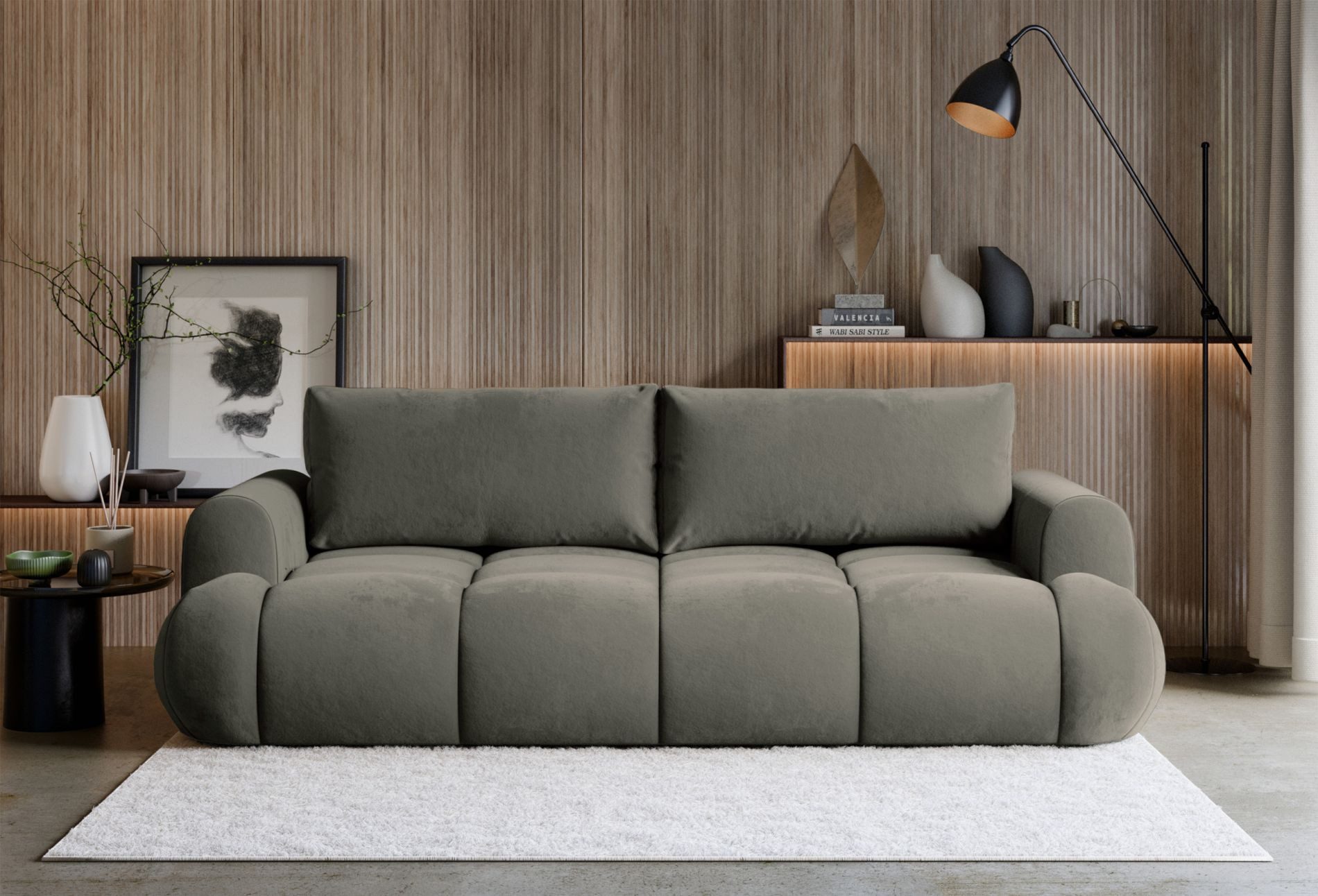 Selsey Schlafsofa, 3-Sitzer Sofa mit Schlaffunktion und Bettkasten, Samtbezug