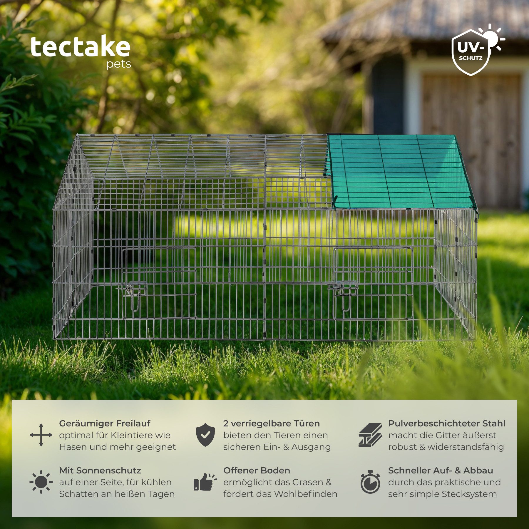tectake Freigehege Freilaufgehege für Kaninchen, aus 12 Gitterelementen
