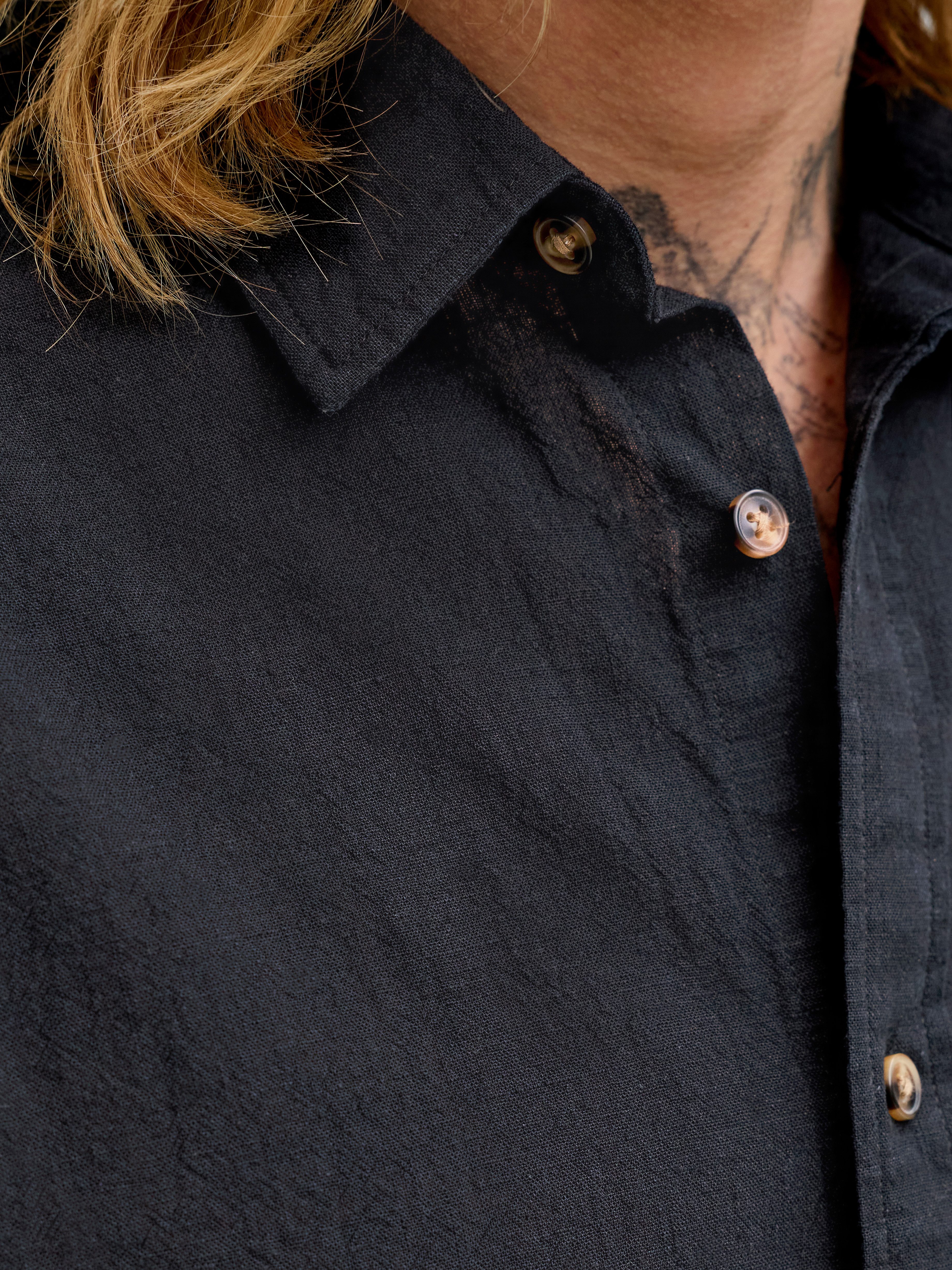 Jack & Jones Kurzarmhemd JJESUMMER LINEN BLEND SHIRT S/S SN Baumwolle mit Leinen, regular fit