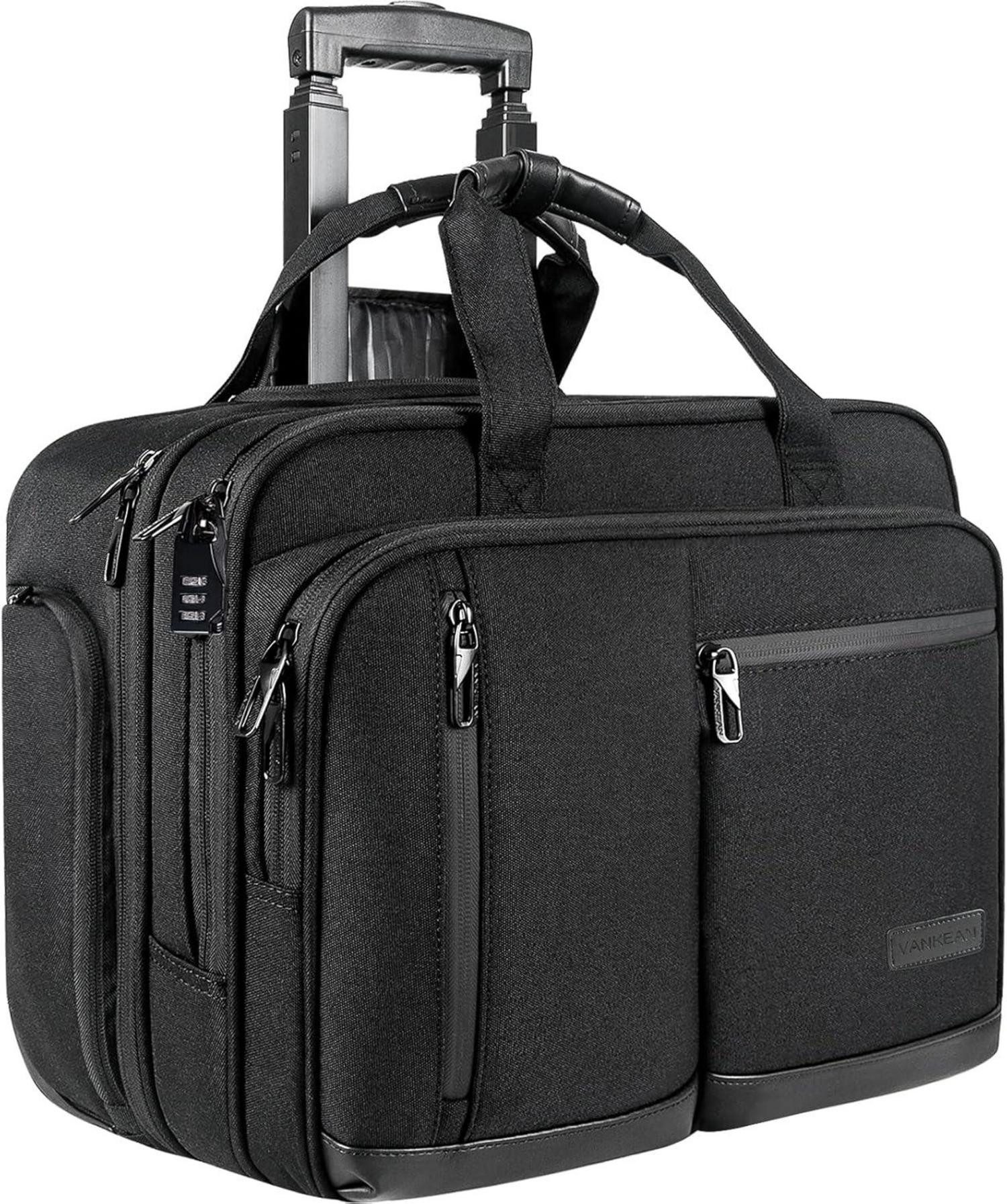 LuxusKollektion Laptoptasche Laptoptasche mit Rollen für Herren 17,3'' wasserdicht RFID-Schwarz