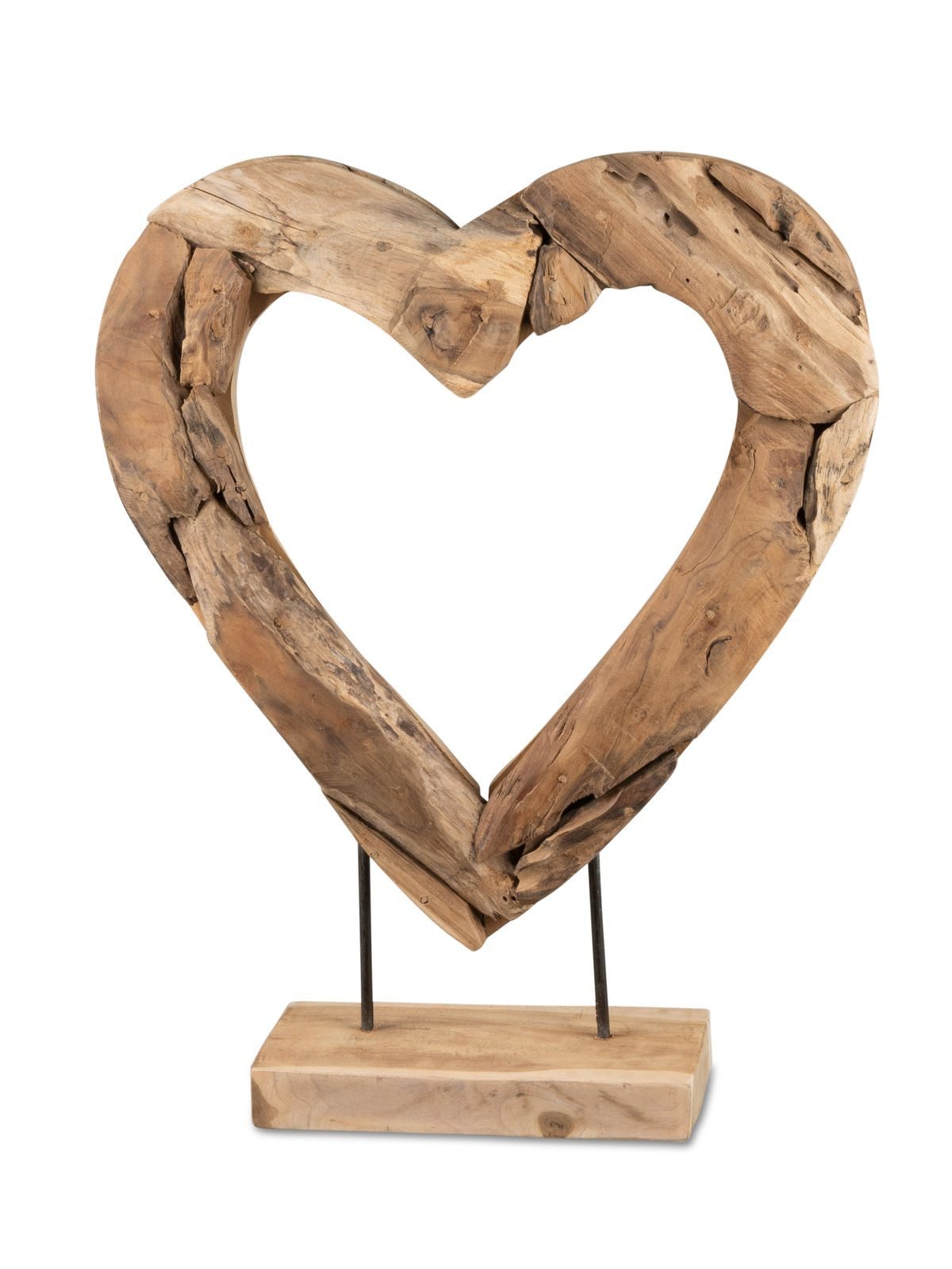 formano Skulptur Herz Holz Skulptur aus massivem Teakholz 64 cm auf Standfuß