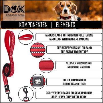 DDOXX Hundeleine Hundeleine Nylon, Reflektierend, Hand-Schlaufe, Gepolstert, 120 cm, Rot S - 1.5 X 120 Cm
