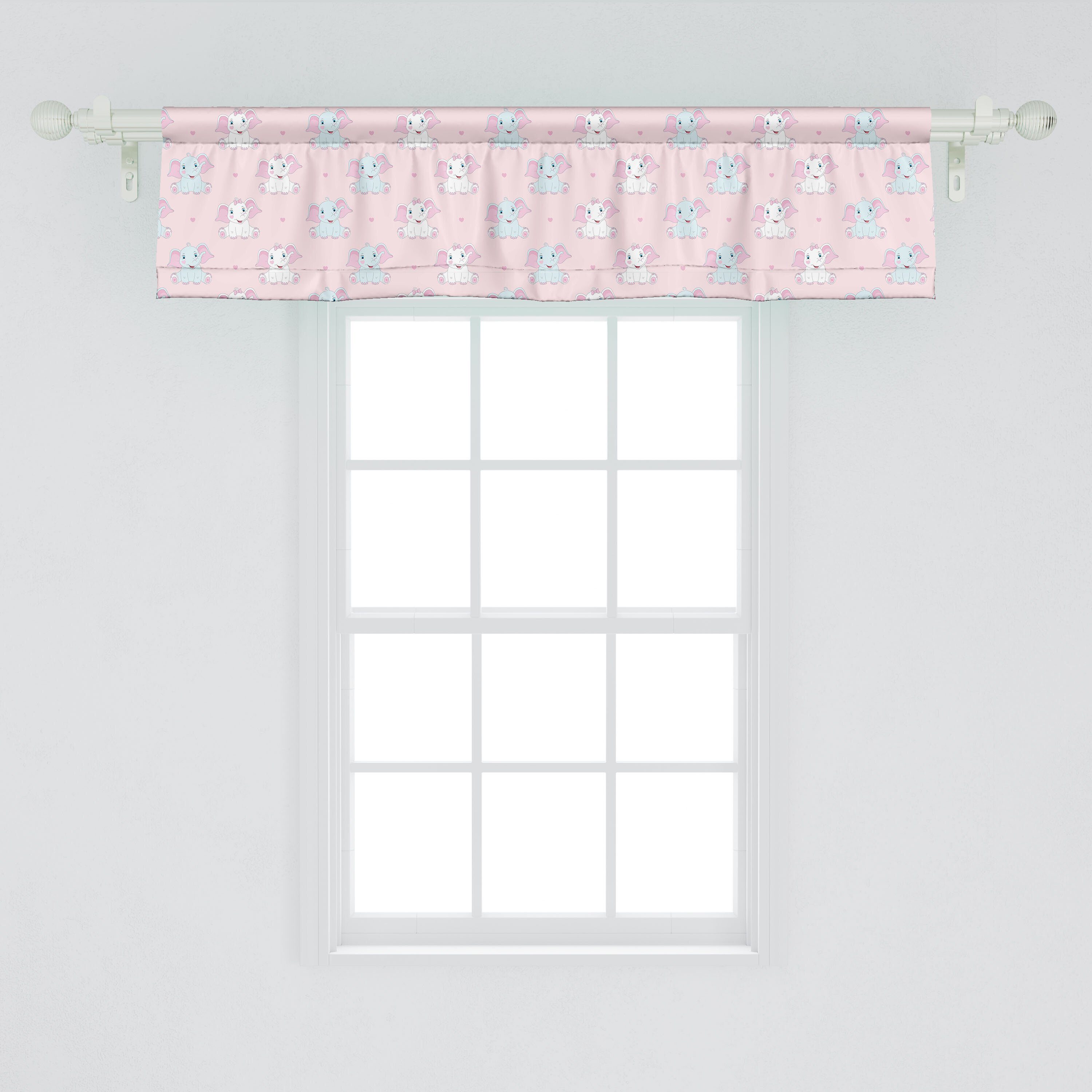 Scheibengardine Vorhang Volant für Pastell Abakuhaus, Stangentasche, Schlafzimmer Herzen mit Dekor und Küche Microfaser, Baby-Elefanten