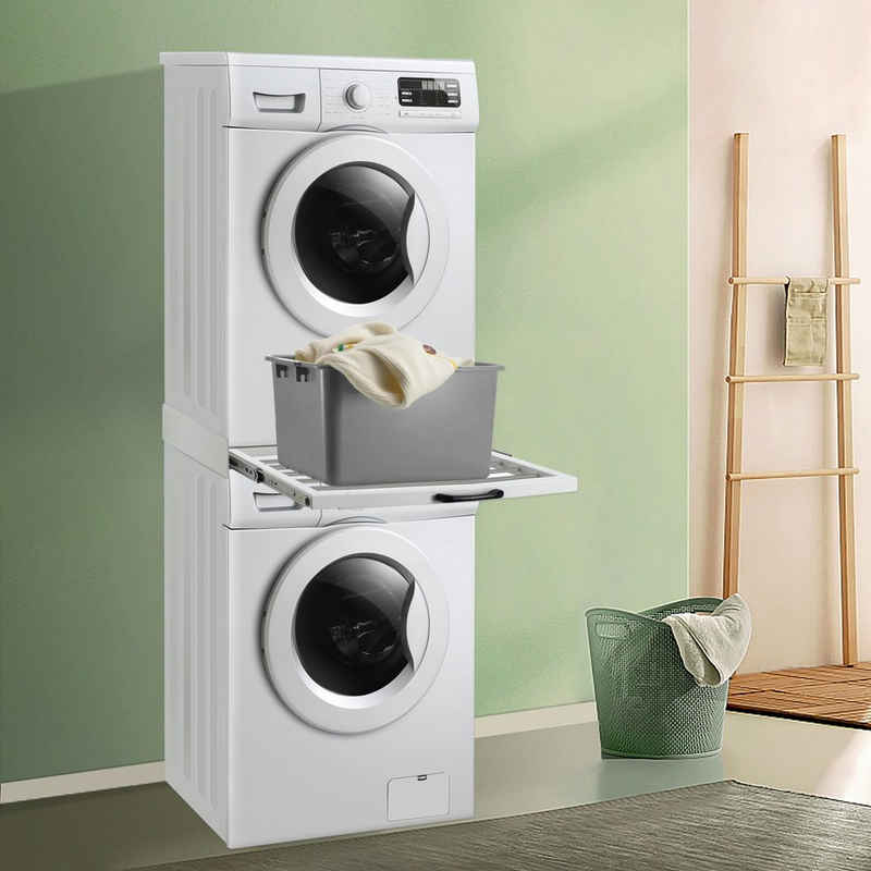 en.casa Waschmaschinenumbauschrank Verbindungsrahmen für Waschmaschinen mit Handtuchhalter Stahl Weiß