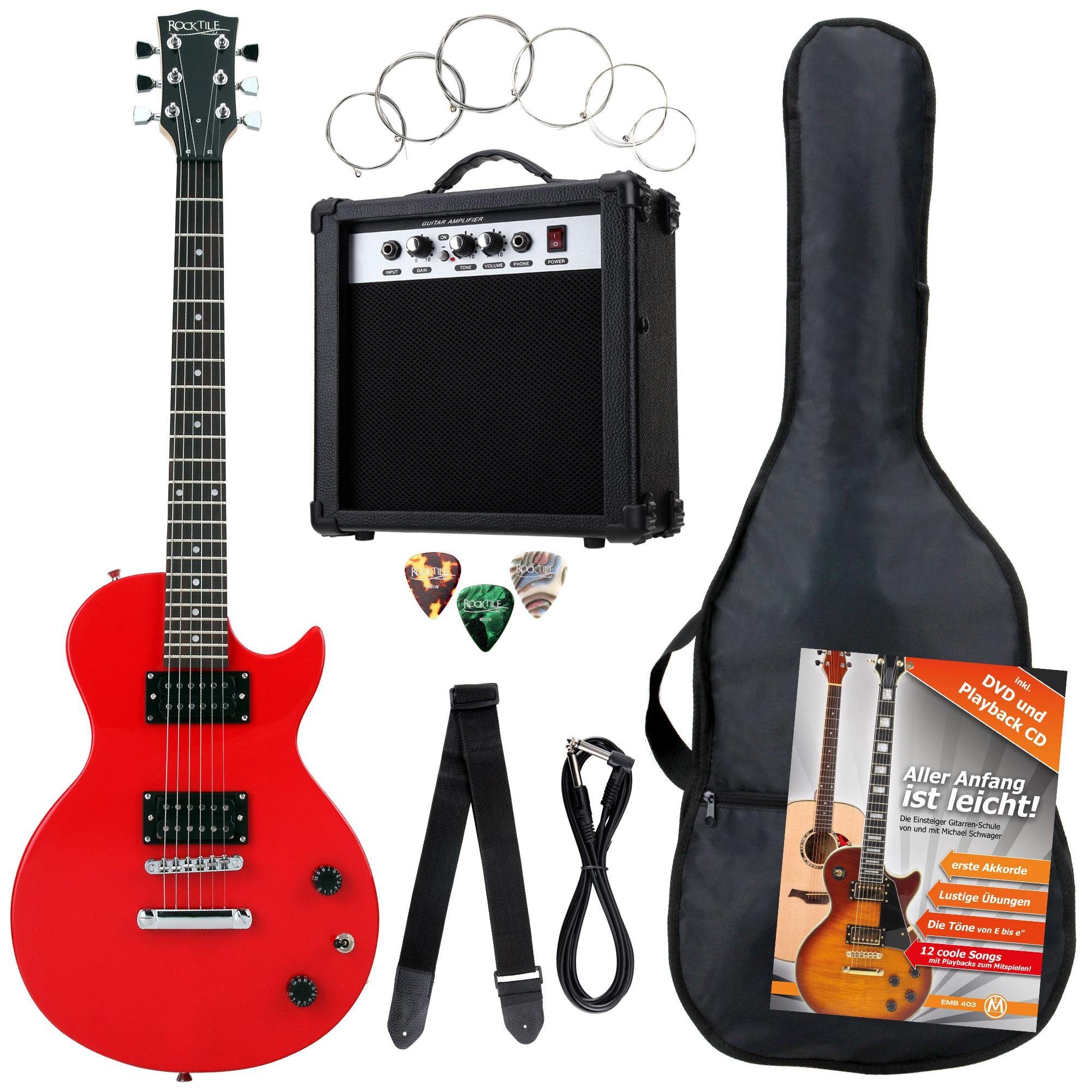 Rocktile E-Gitarre Banger's elektrische Gitarre Single Cut Komplettset, Banger's Set, inkl. Verstärker, Tasche, Kabel, Gurt, Schule, inkl. Verstärker, Tasche, Kabel, Gurt, Schule