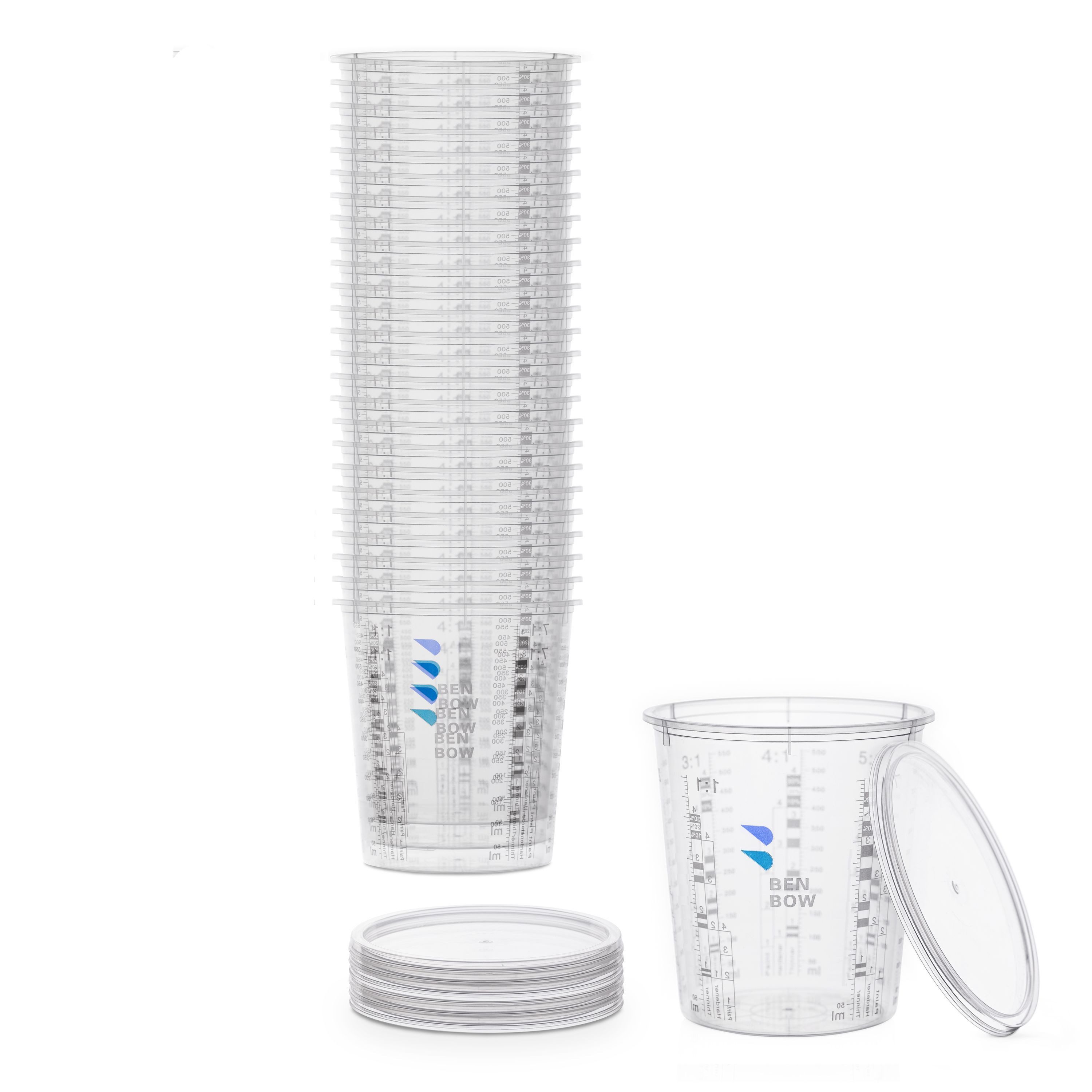 BENBOW Farbmischbehälter BenBow Profi-Messbecher (25 St), Profi-Messbecher 25x 385ml mit Deckel zum Mischen von Farben